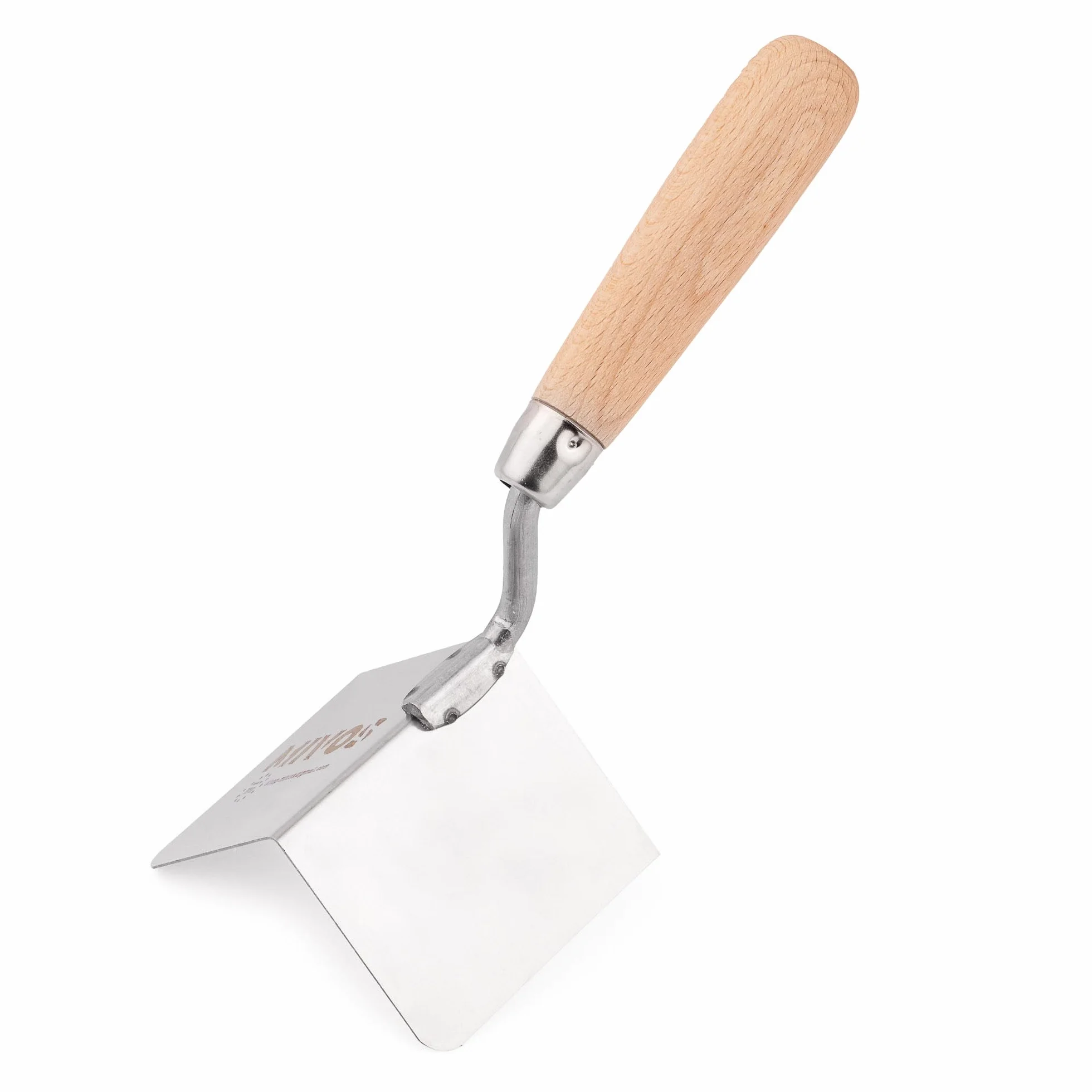 Mivos kielnia narożna ze stali nierdzewnej 80x60 mm - zewnętrzna kielnia krawędziowa z drewnianym uchwytem - szpachla narożna kąt 90°