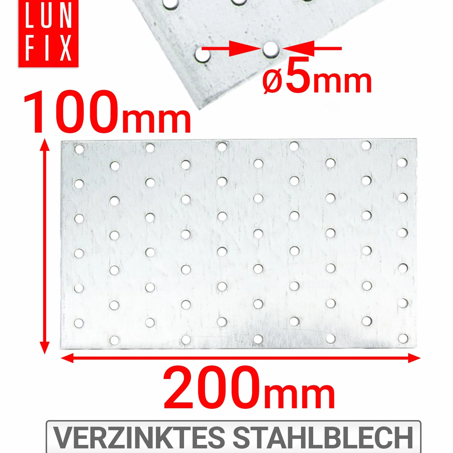 Płytka Perforowana Łącznik Płaski Do Drewna, 100x200x2,0 mm 1 szt., Ocynkowana Stal, Płyta Montażowa, Łącznik Ciesielski Do Konstrukcji Drewnianych, Montaż Mebli, Altan I Pergoli