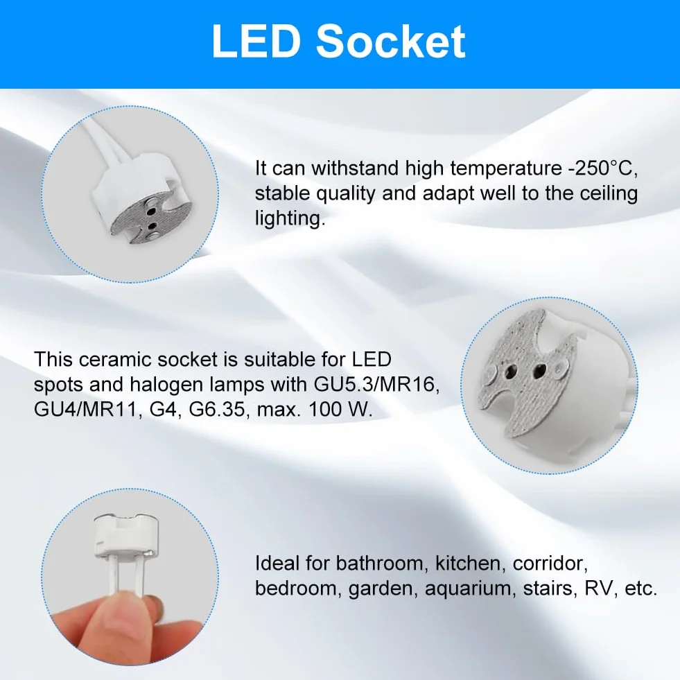 SEMINISMAR 20 sztuk oprawek MR16 GU5.3 LED, oprawka GU5.3, gwint GU5.3 z kablem 12 V, ceramiczna podstawa, oprawka LED MR16 GU5.3, żarówka halogenowa, wtyczka ceramiczna, adapter druciany