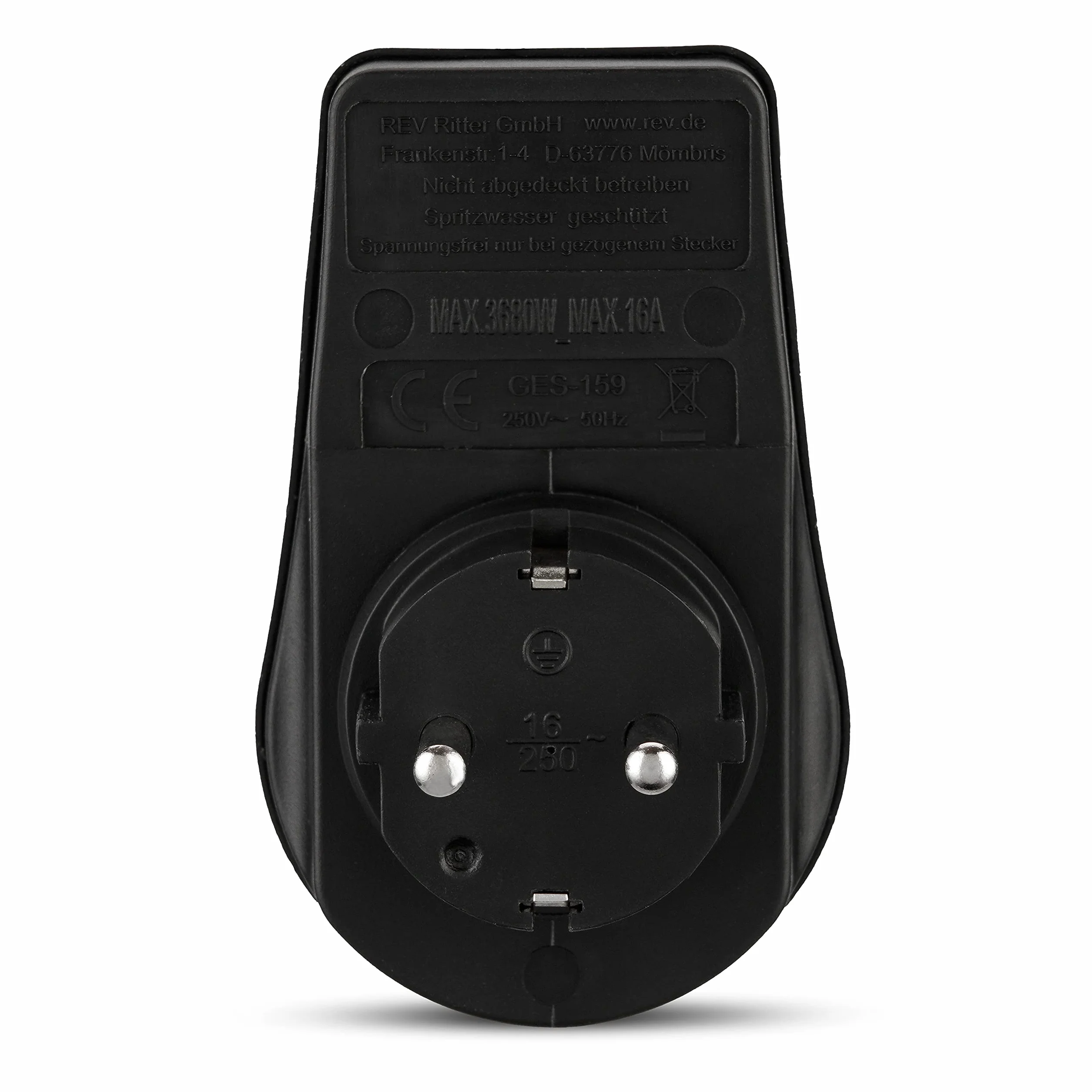 REV Adapter gniazda wtykowego – adapter do gniazdka IP44, z podświetlanym przełącznikiem, 3680 W, czarny