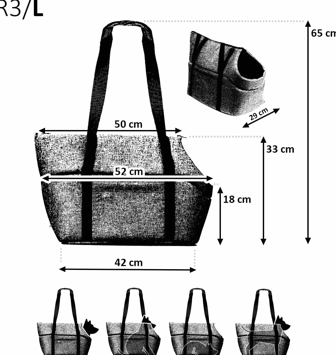 Torba dla psa - brązowa; Wzór: łapy; rozm. L, do 15 kg - torba do przenoszenia małych i średnich psów, szczeniaków, kotów
