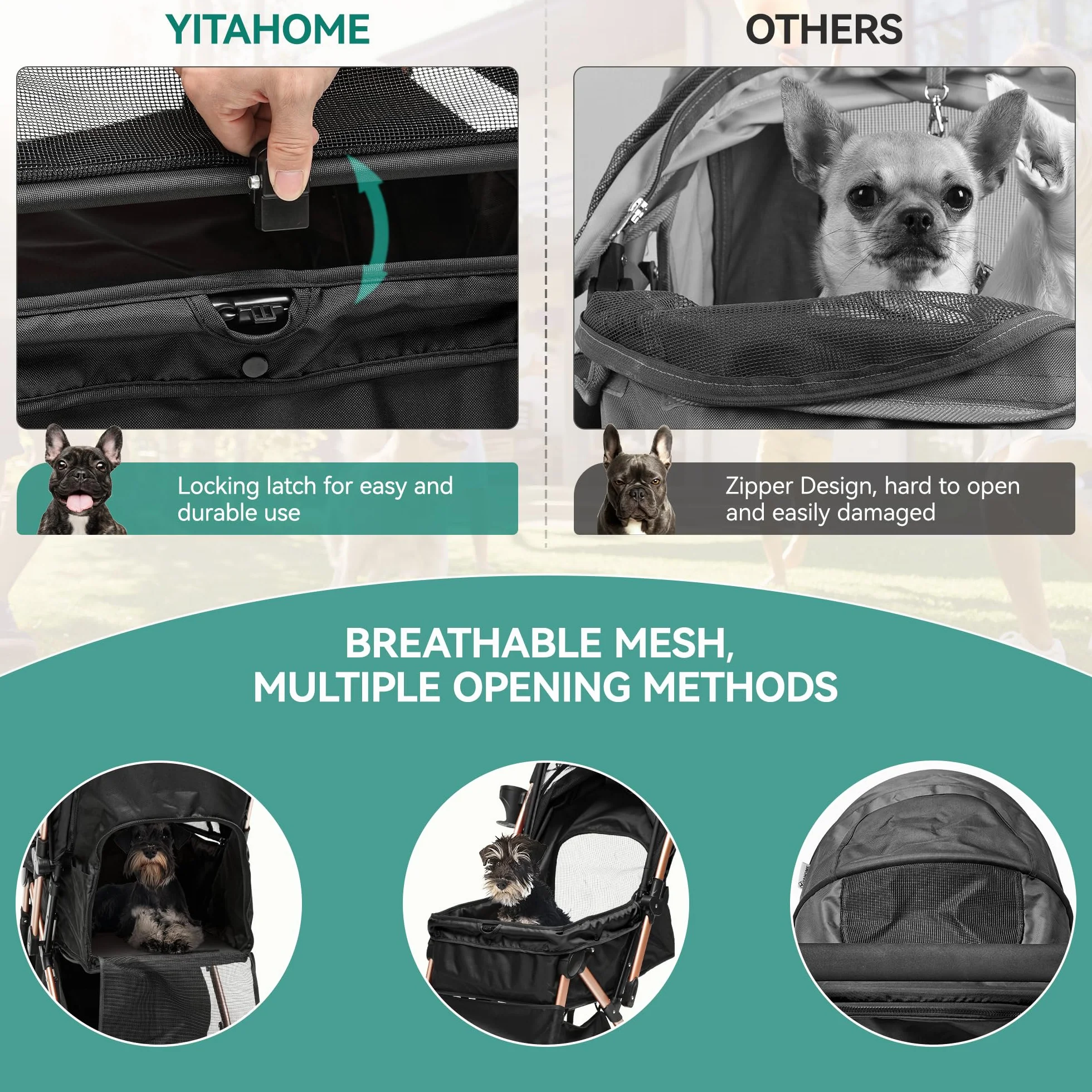 YITAHOME Składany wózek dla psa 20 kg, przenośny jogger dla zwierząt (czarny)