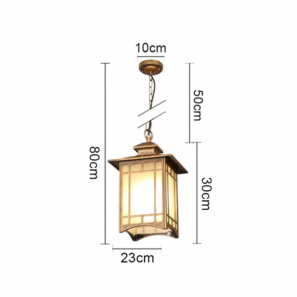 Nowa chińska kwadratowa szklana latarnia lampa wisząca Vintage aluminiowa metalowa lampa sufitowa Ip65 wodoodporny żyrandol zewnętrzny do przejścia balkon willa ogród dziedziniec pawilon E27