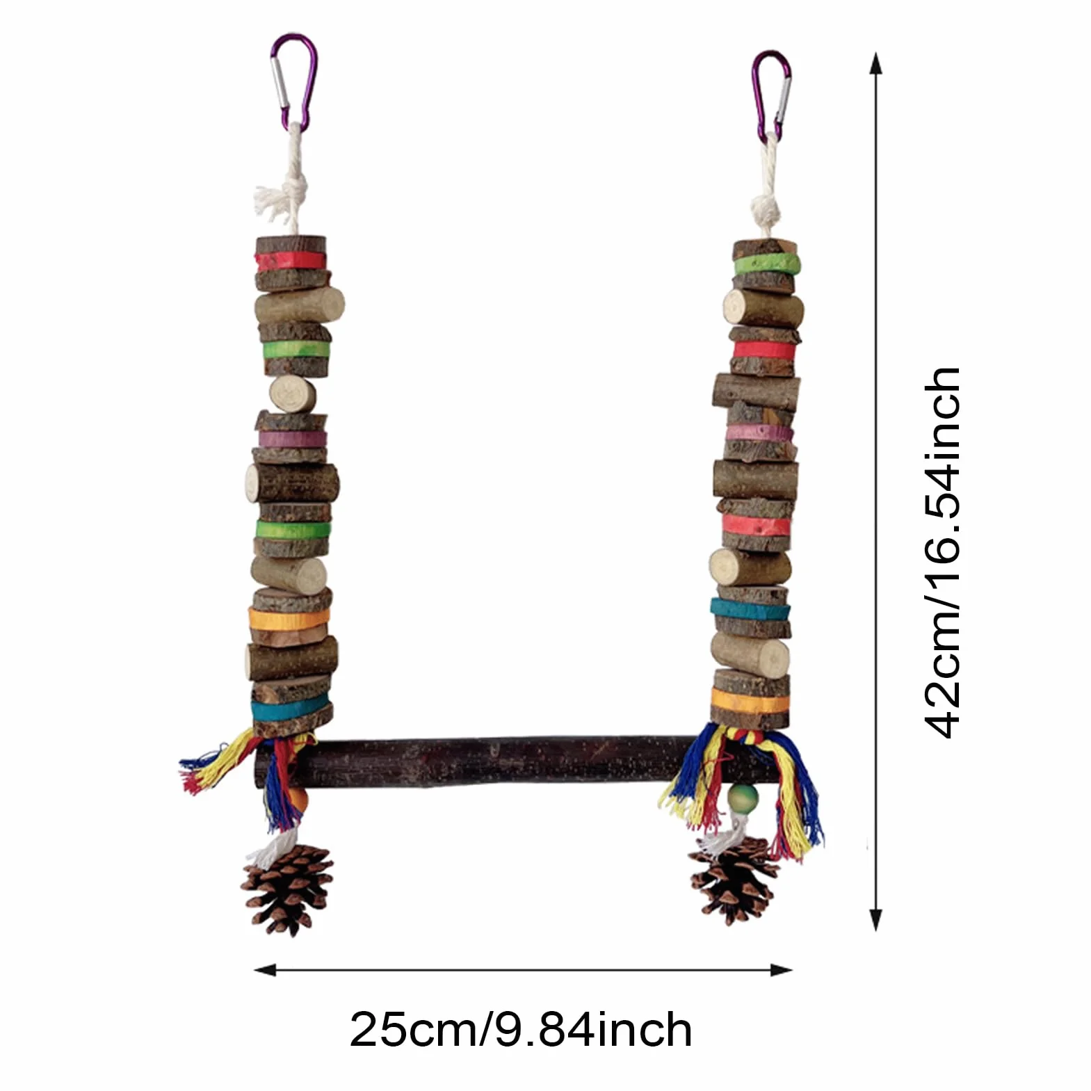 Huśtawka dla ptaków z naturalnego drewna 40 x 25 x 0,9 cm interaktywna zabawka do klatki