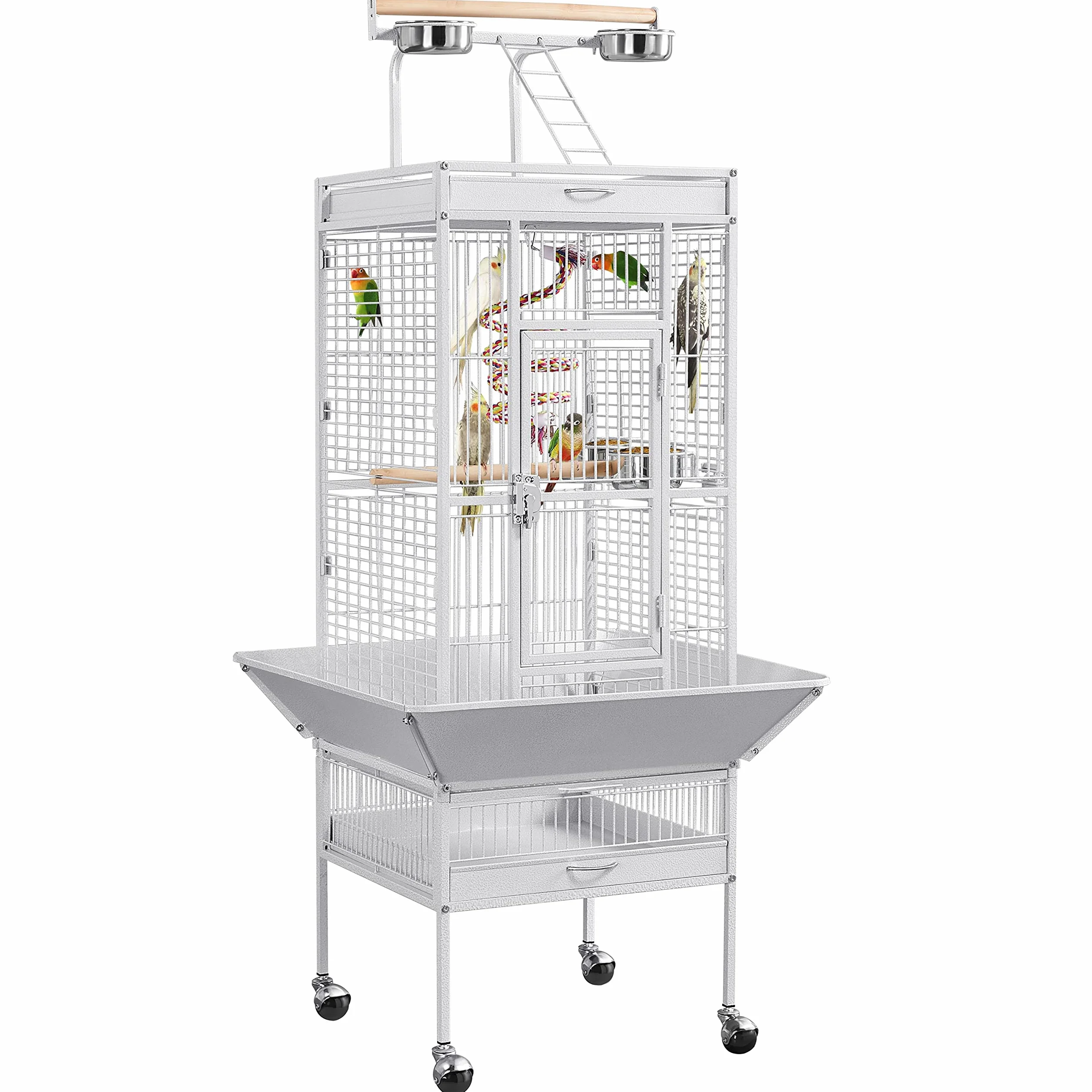 Yaheetech Klatka dla papug woliera dla ptaków, 65,5 x 65,5 x 156 cm, biała