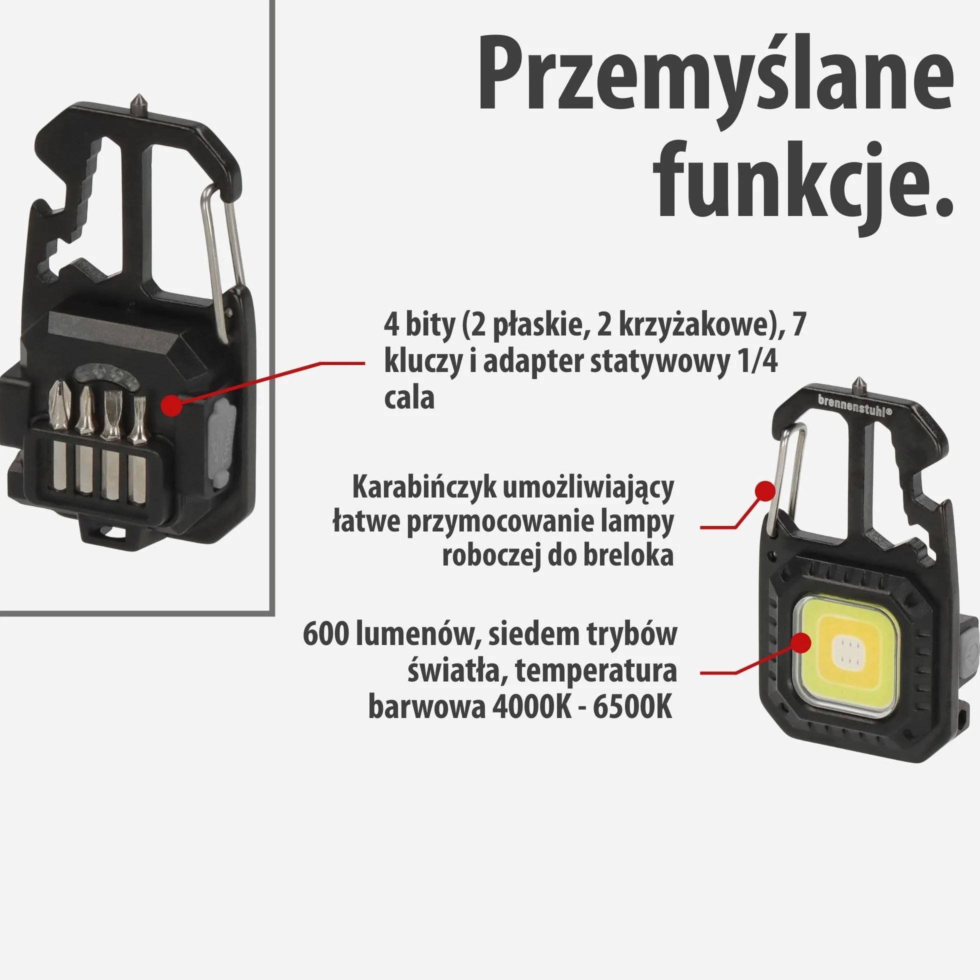 Brennenstuhl Mini LED Latarka MTL 600 A 600 lm, 7 trybów, akumulatorowa latarka warsztatowa
