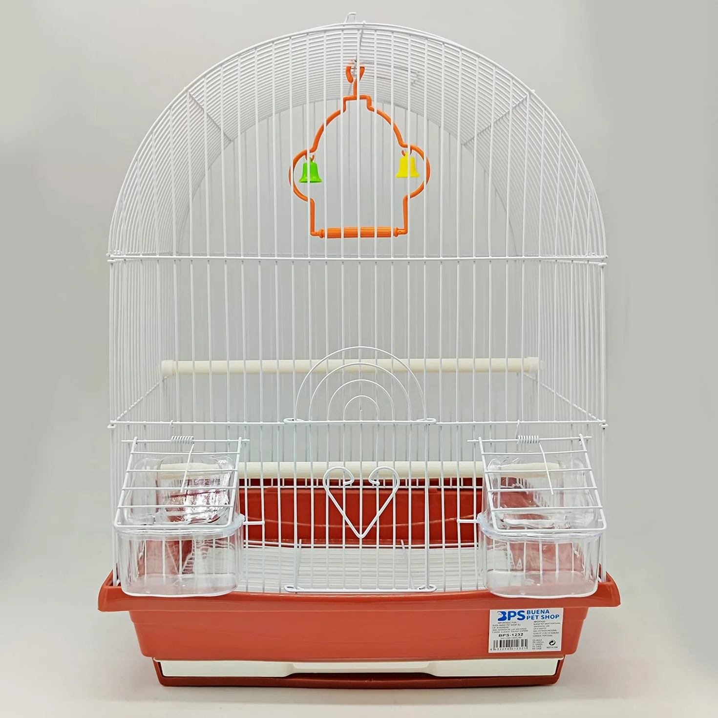 BPS BUENA PET SHOP Klatka dla ptaków na papugę kanarkową z karmnikiem, miska do picia, 2 wieszaki, huśtawka, trwała, brązowa, 34,5 x 28 x 49,5 cm