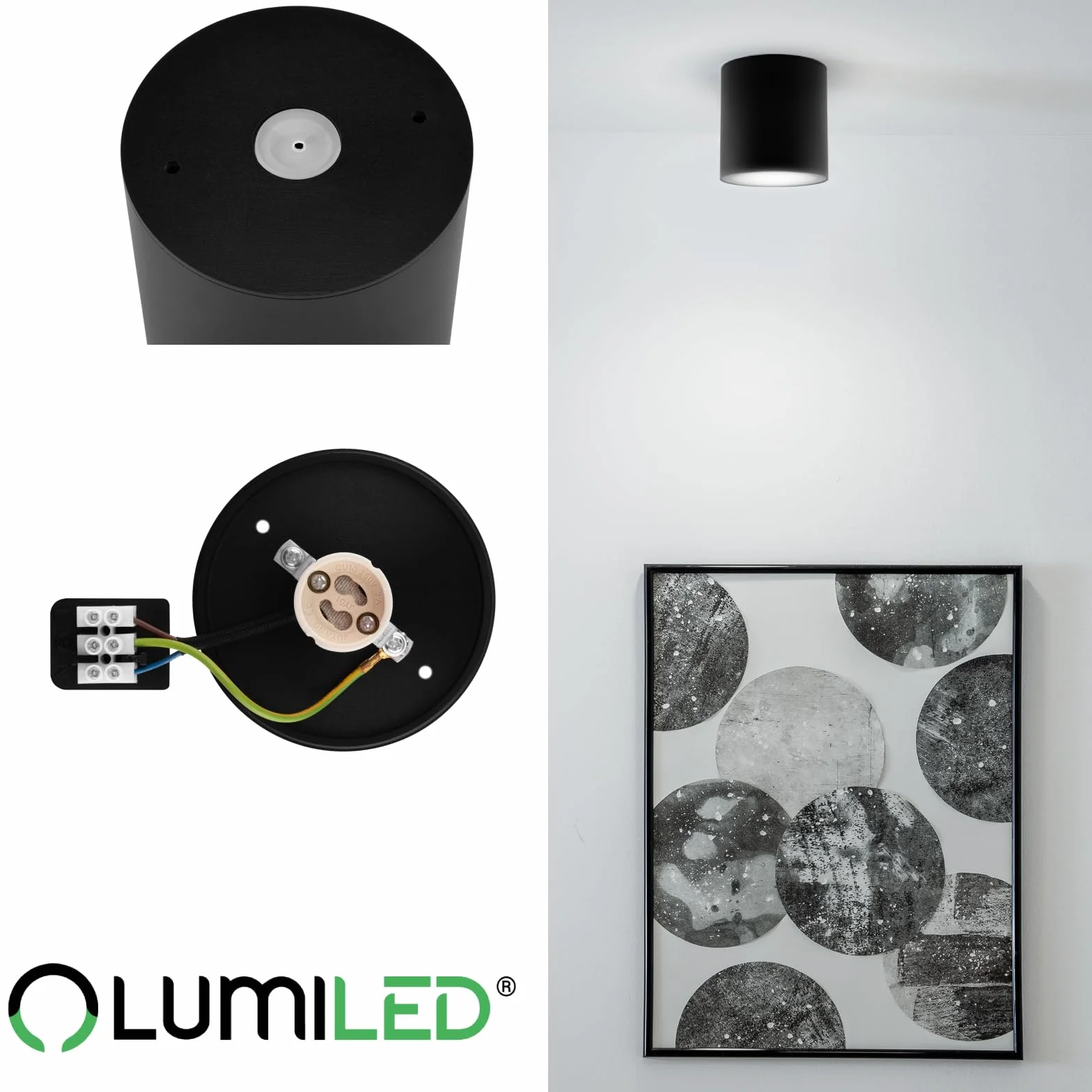 Lumiled Lampa natynkowa Spot natynkowy Nowoczesna 230V GU10 Maks.12W Lampa zewnętrzna Lampa sufitowa Oprawa sufitowa Aluminium Szkło hartowane Czarna IP54 Wodoszczelna Outdoor Zewnętrzna Ogród Lampa
