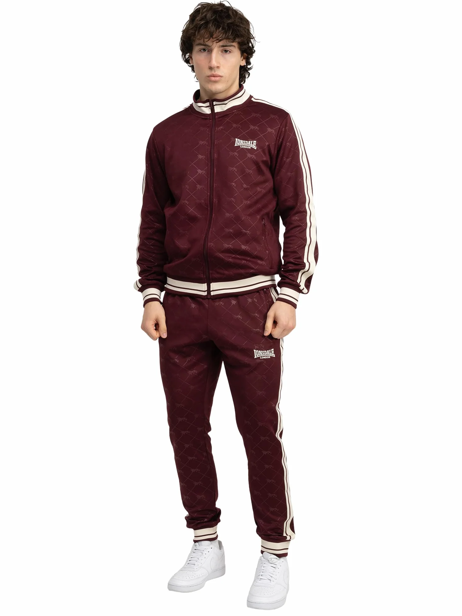 Lonsdale M?ski dres treningowy w?ski krój ASHWELL Oxblood/Ecru M, Oxblood/ecru, M