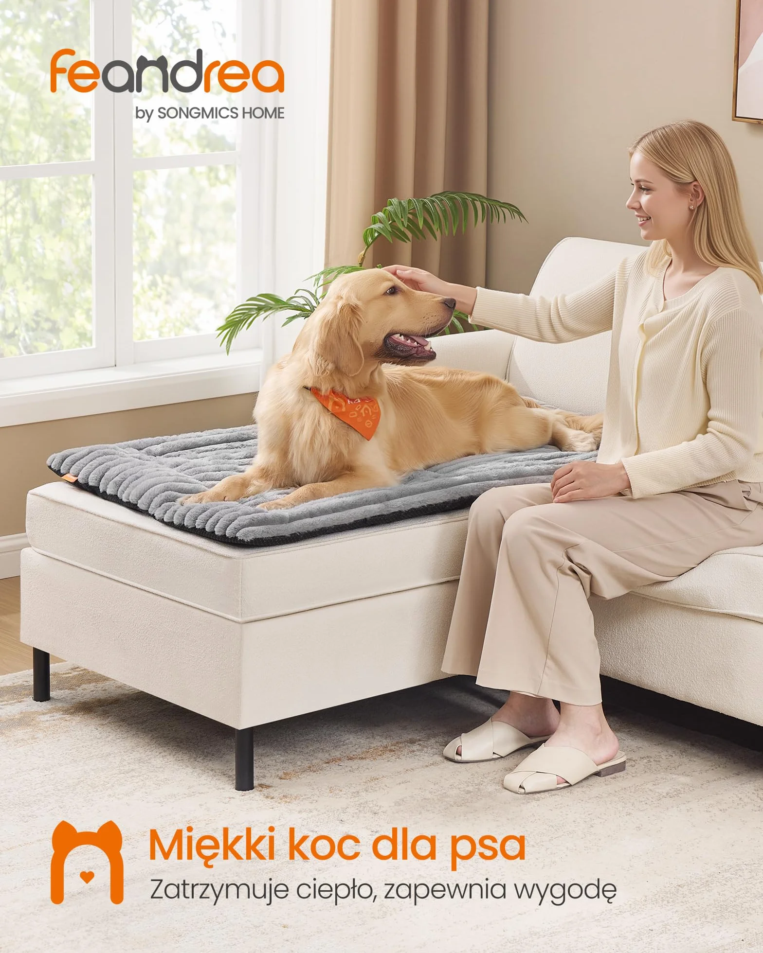 Feandrea Kocyk dla psa, XL, 105 x 70 cm, kocyk dla zwierząt, psy i koty, nadający się do prania w pralce, pokrowiec na sofę, gołębi szary PPB044GD01