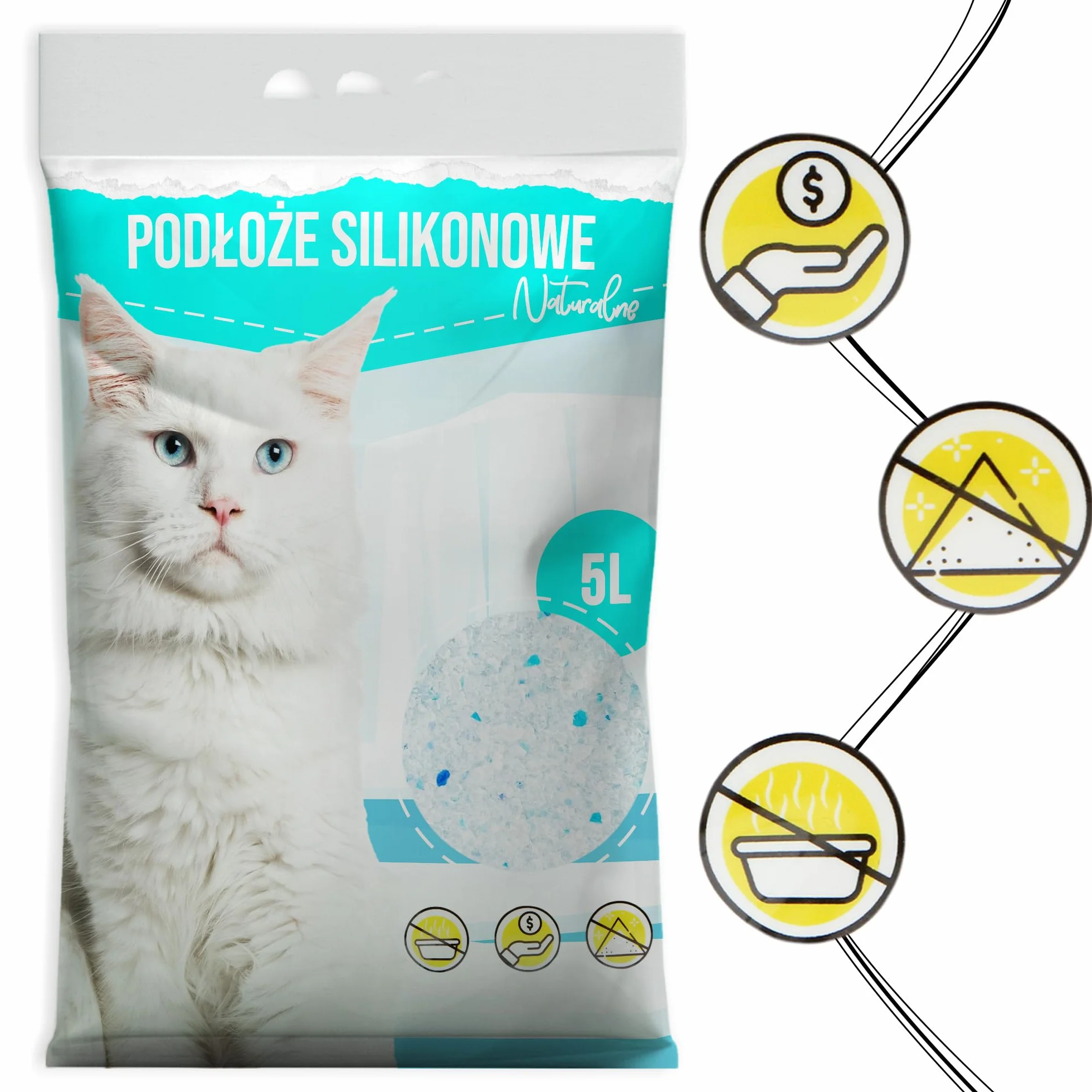 Żwirek Silikonowy dla Kota 5L Extradrobny Naturalny Bezzapachowy Antybakteryjny