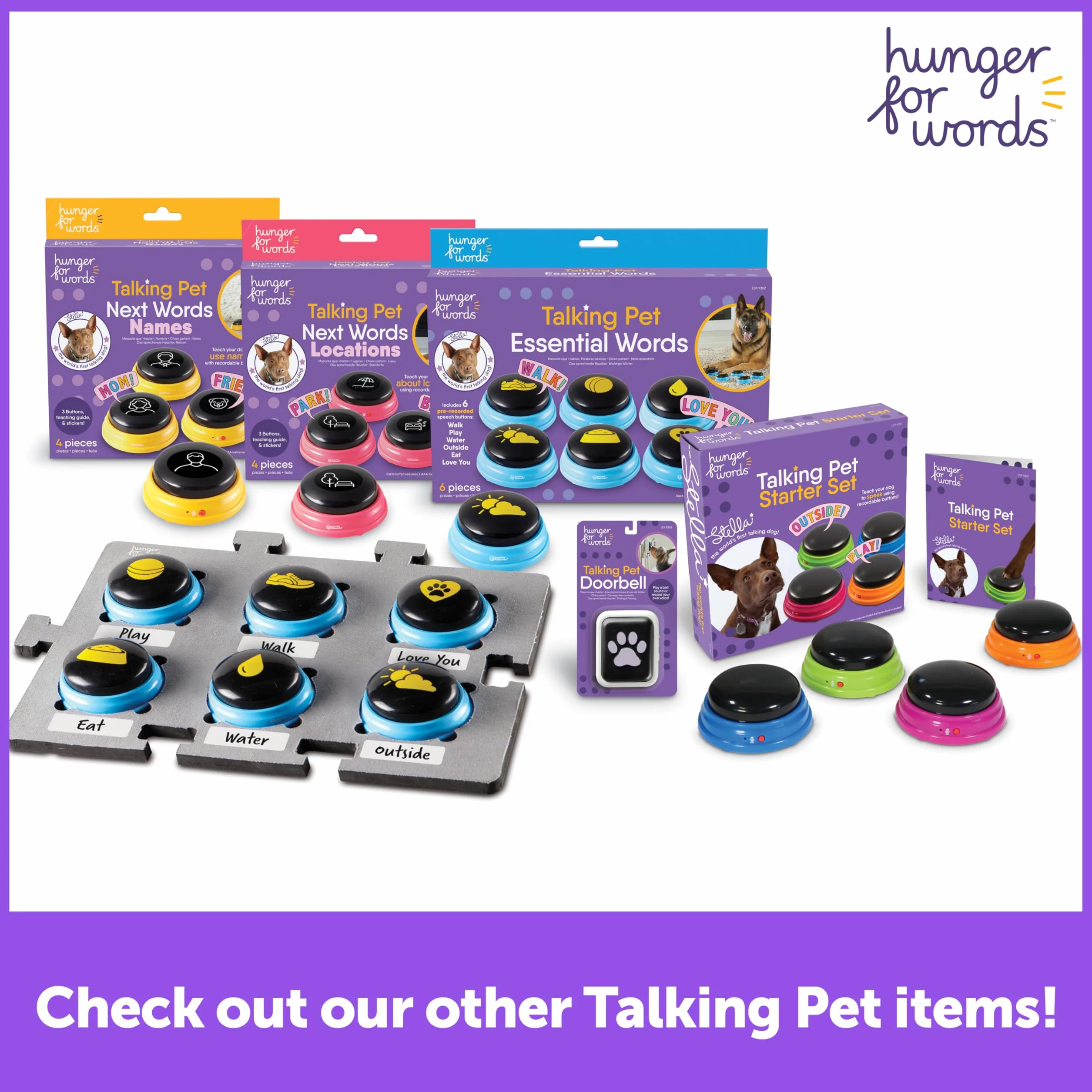 Hunger For Words Gadający dzwonek do drzwi dla zwierząt domowych - 1 sztuka dzwonek do drzwi dla psów, dzwonek do drzwi pieska, idealny do treningu psów, guziki dla psów do komunikacji