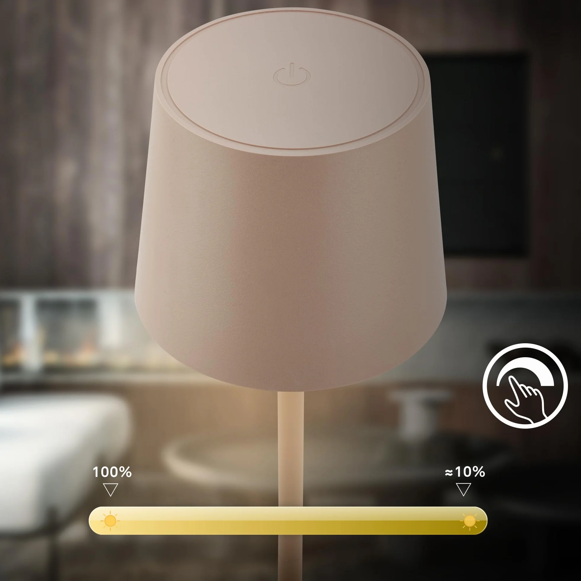 BRILONER - Lampa stołowa LED bezprzewodowa IP44 z dotykiem, ściemniana, akumulator i wymienne źródło światła, lampka nocna, lampa LED, kempingowa, akumulatorowa, 11x34,5cm, beżowy