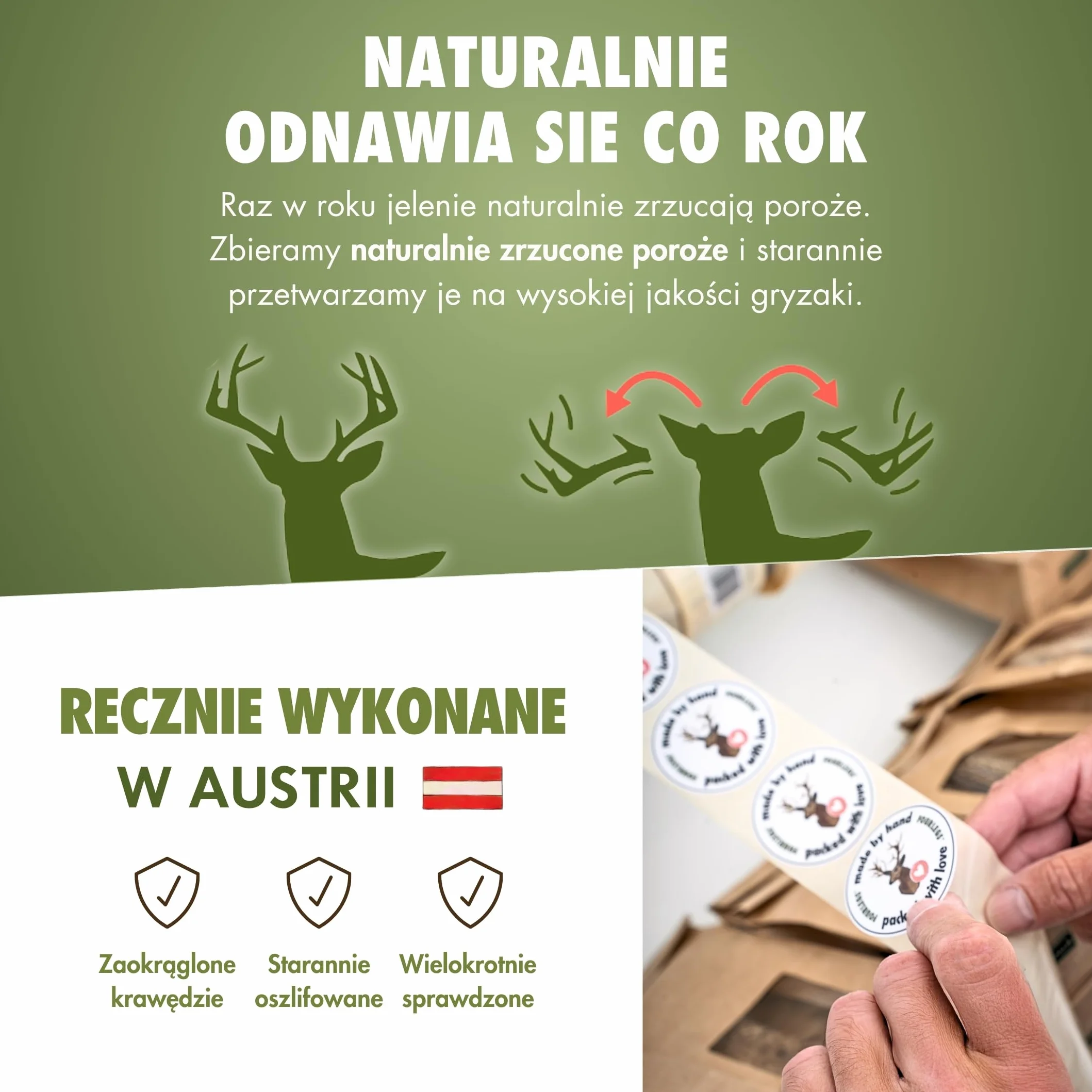 FOURLEGS® Przysmaki dla Psa, Poroże Jelenia 100% Naturalny Gryzak - Rozmiar M