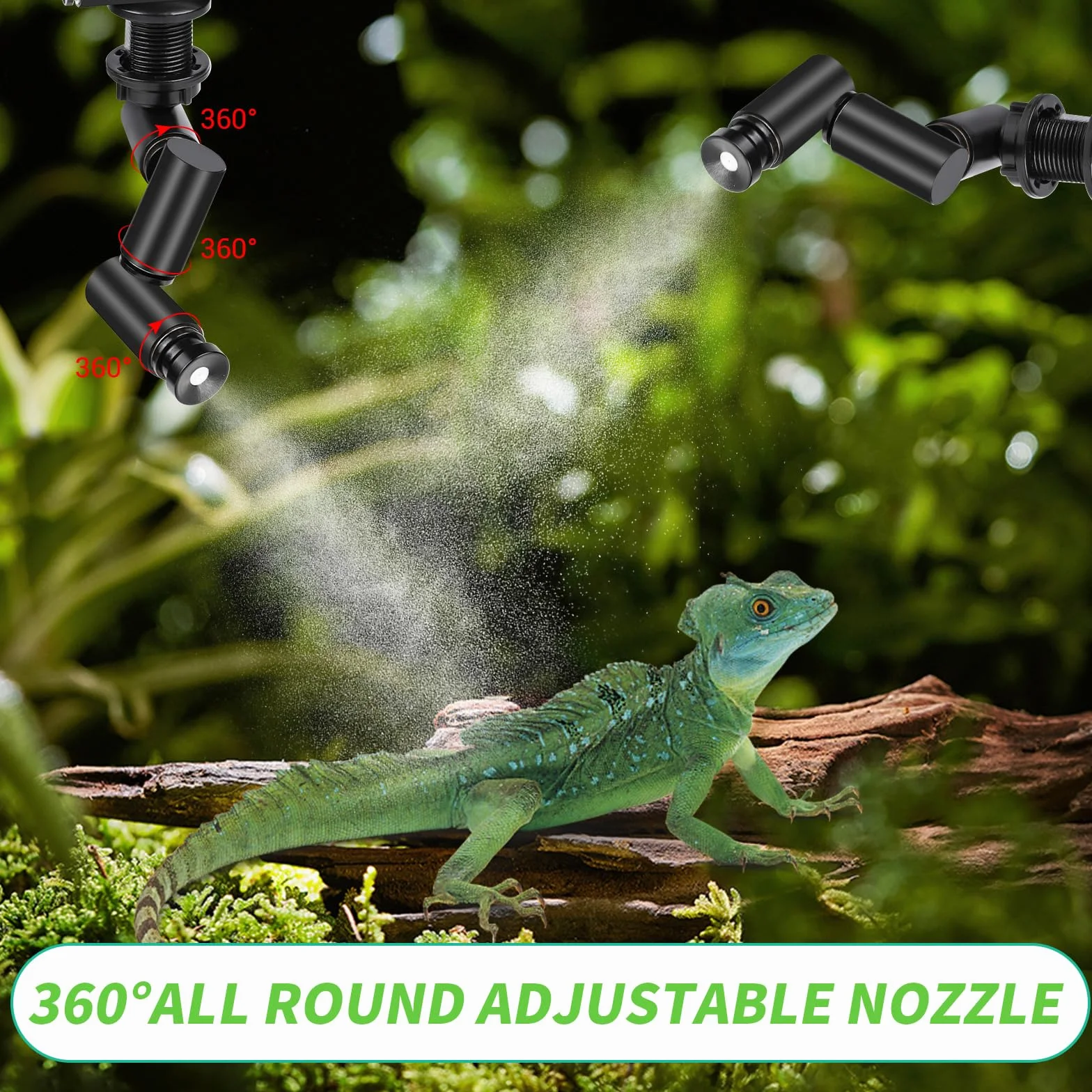 Inteligentny system nawadniania terrarium, Glovios nawilżacz terrarium z timerem i dyszami natryskowymi z regulacją 360 °, nawilżacz terrarium, nebulizator terrarium dla płazów gadów roślin