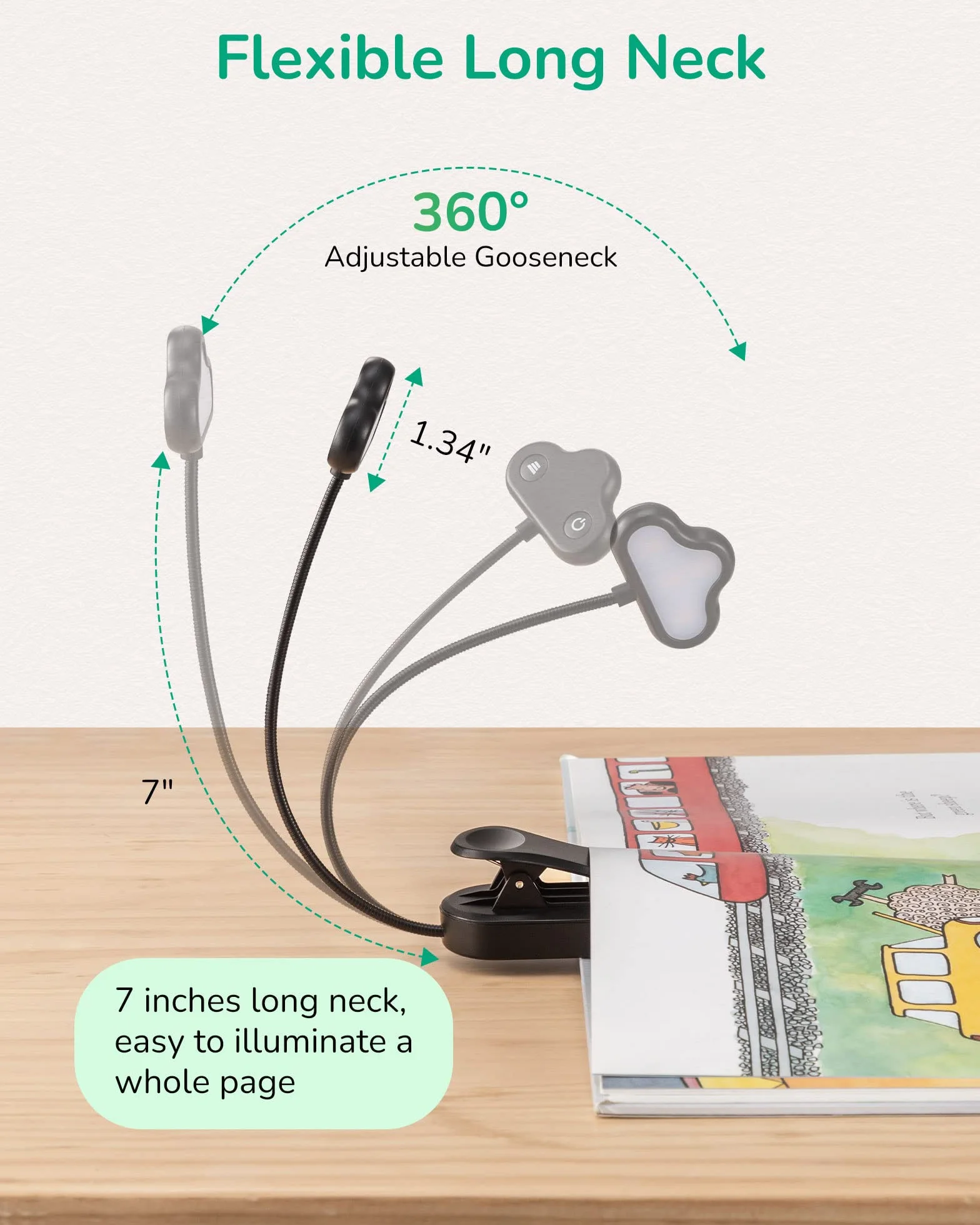 EDISHINE Lampa do czytania z 8 diodami LED USB z możliwością ładowania 360°, elastyczna szyja łabędzia, 3 temperatury barwowe i ciągłe ściemnianie, ochrona oczu, lampa zaciskowa do czytania w łóżku,