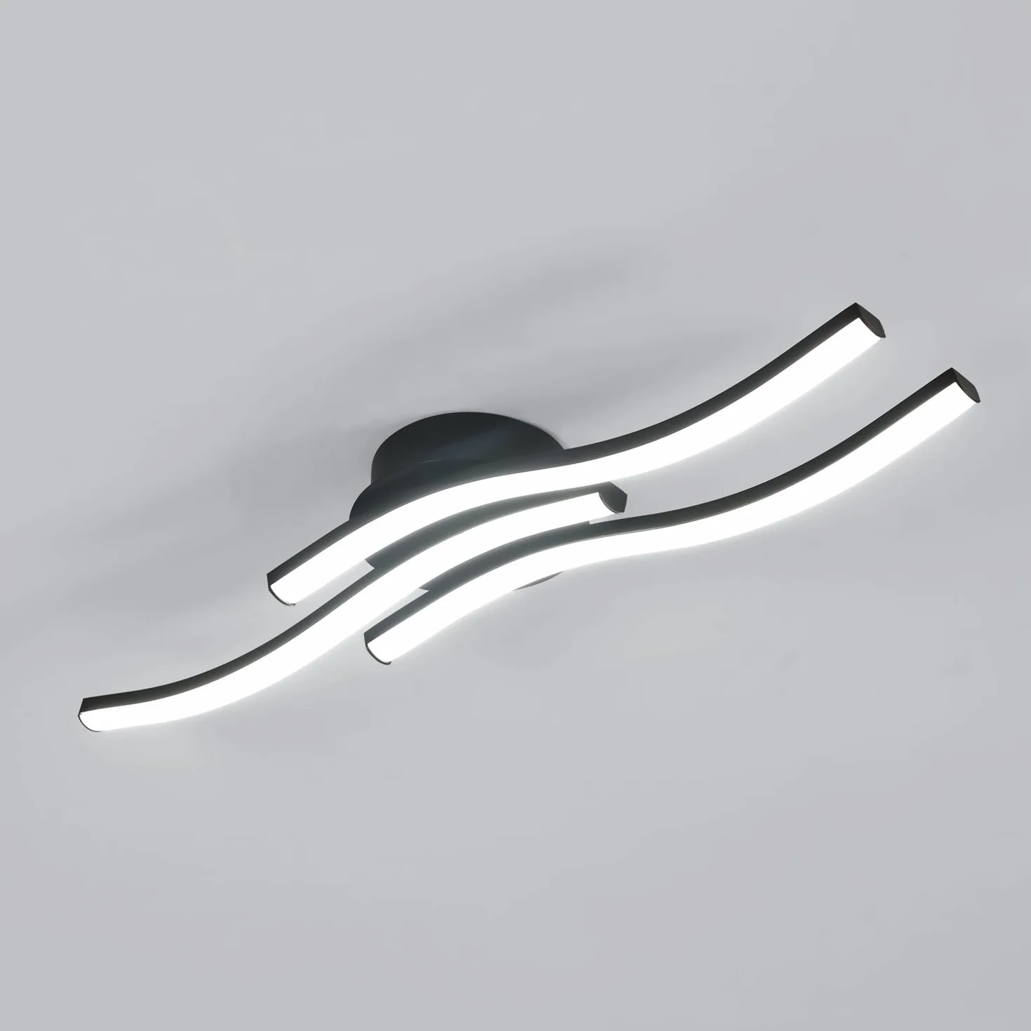 Comely Plafon LED, 3 Fale Design 20W 2050LM Zimna Biel 6500K Nowoczesna Lampa Sufitowa, Czarna Oprawa Sufitowa Do Salonu, Sypialni, Kuchni, Korytarza, Czarny