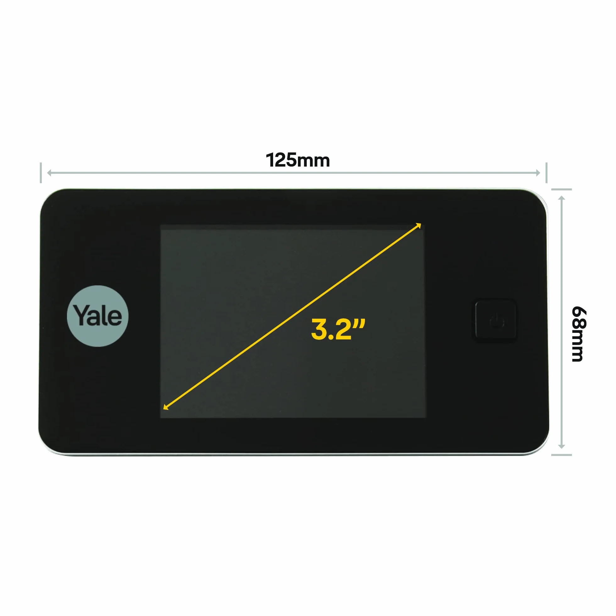 Yale 45-0500-1432-00-6011 Elektroniczny Wizjer Drzwiowy, 3.2 Calowy Ekran LCD, Kąt Widzenia Kamery 105⁰, Wymiary 1.5x12.8x6.8 cm (dł. x szer. x wys.), srebrno-czarny