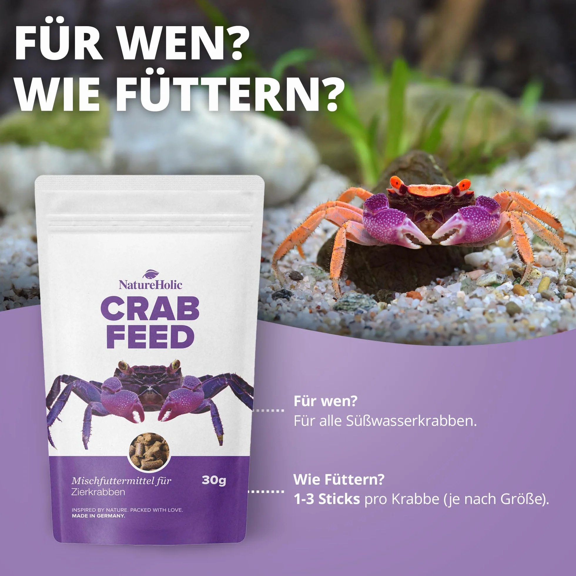 NatureHolic - Krabbenfeed I pokarm dla krabów I wysokiej jakości naturalne składniki, które wyprodukowałem w Niemczech I do krabów w terrarium, paludarium, akwarium, akwarium i akwarium
