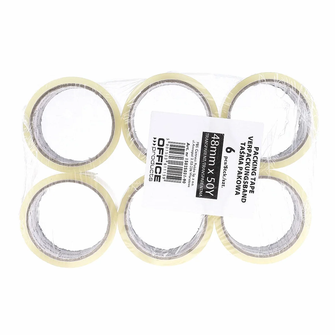 OFFICER PRODUCTS 15025031-90 taśma klejąca do pakowania Kolor: przezroczysta/6 rolek/szerokość 48 mm x długość 46 m/kolorowa taśma do pakowania PP z klejem akrylowym/taśmą do pakowania