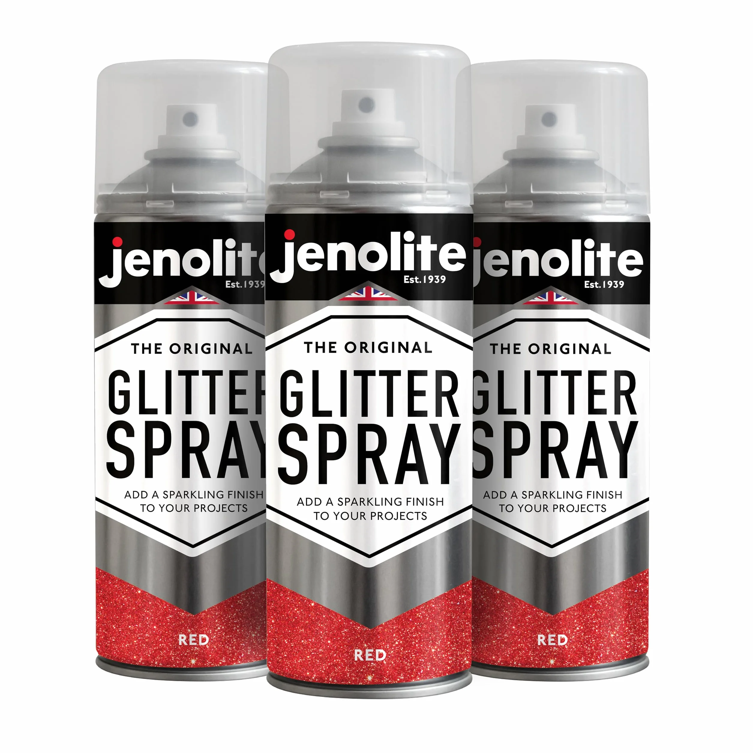 JENOLITE Lakier brokatowy w sprayu | CZERWONY | Farba brokatowa | Multisurface | Idealny do rzemiosła i wypoczynku | 3 x 400 ml