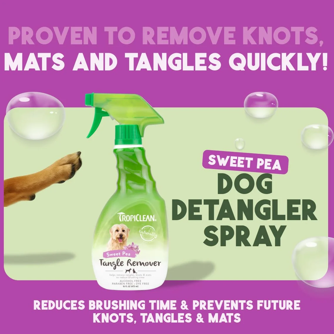 TropiClean Spray do usuwania splątań dla psów i kotów – Odżywka bez spłukiwania dla zwierząt domowych – 473 ml