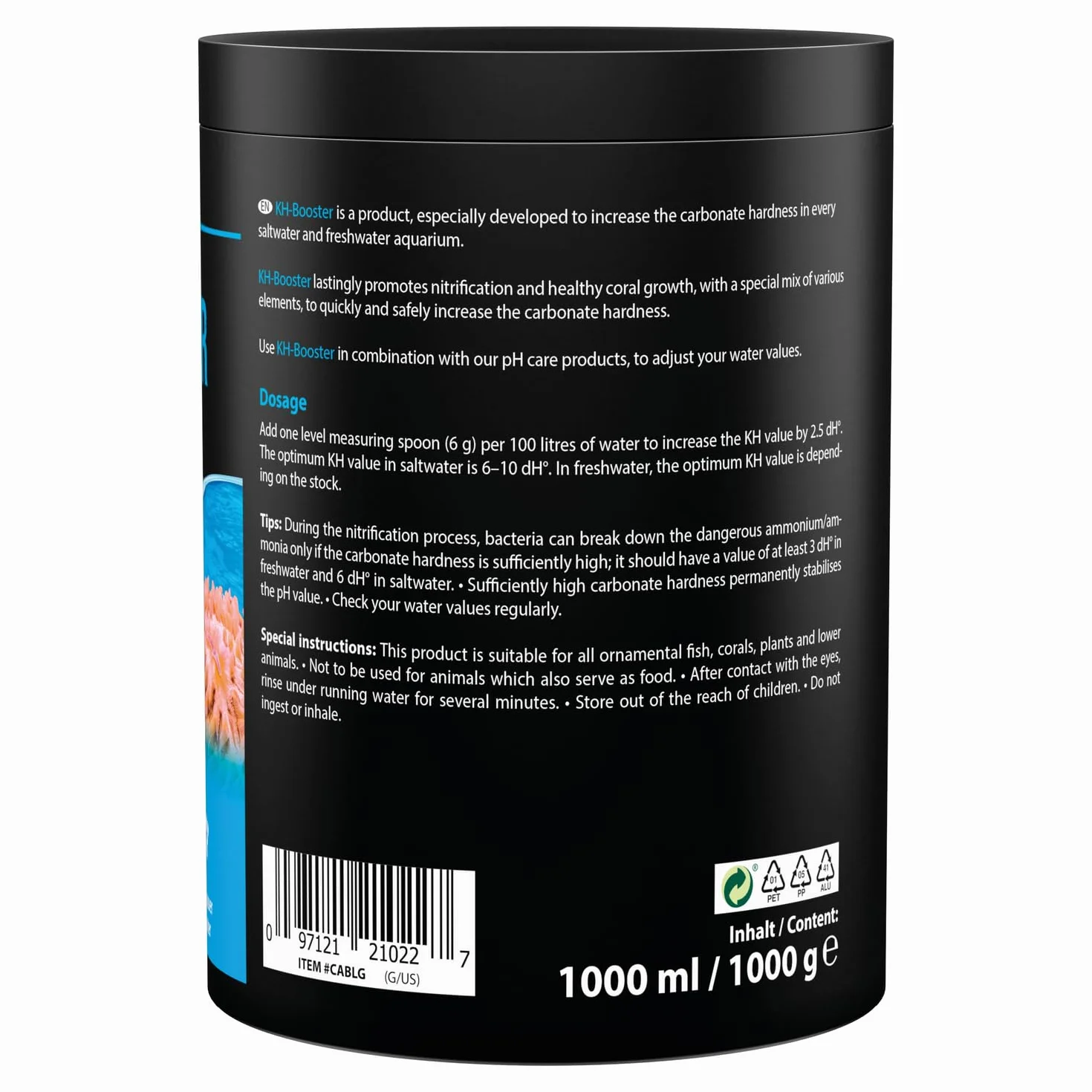 MICROBE-LIFT KH Booster – podwyższenie twardości węglanowej KH do akwarium słodkowodnego i morskiego z przydatnymi bakteriami, 1000 g