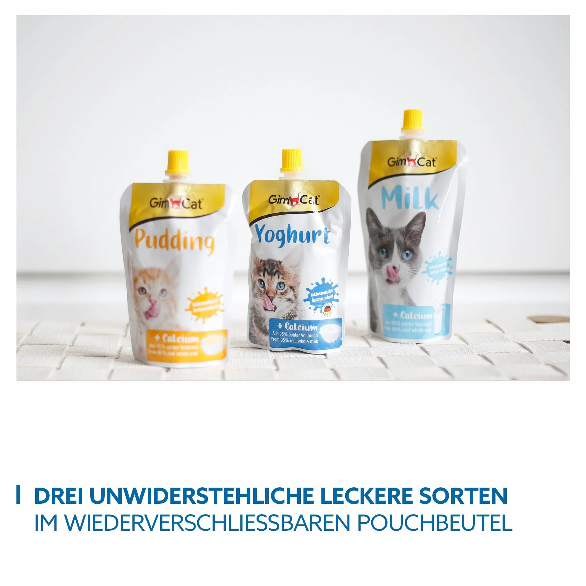 GimCat Yoghurt - Przysmak dla kotów o obniżonej zawartości laktozy, przygotowany z pełnego mleka z dodatkiem wapnia z myślą o zdrowiu kości - 1 worek (1 × 150 g)