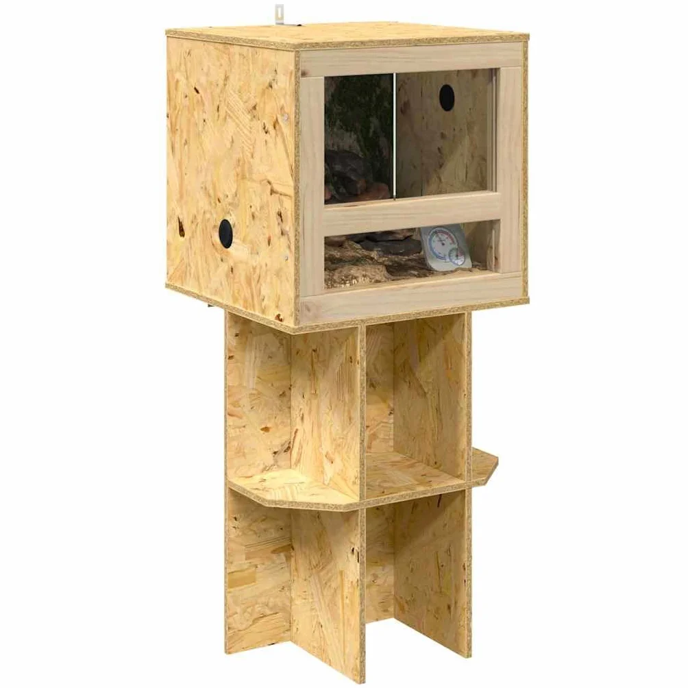 Duże brązowe terrarium 40 x 40 x 90 cm z wytrzymałego OSB ze szklanym oknem i rustykalnym designem, idealne do gadów, płazów, do wnętrz, trwała, stabilna postawa