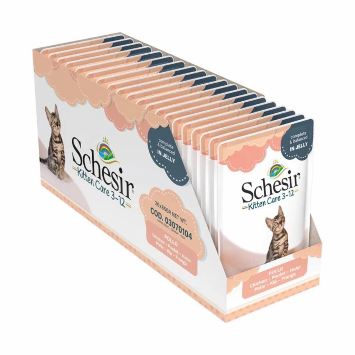 Schesir Cat Jelly Kitten filet z kurczaka, mokra karma dla kociąt w galarecie, 20 x 85 g