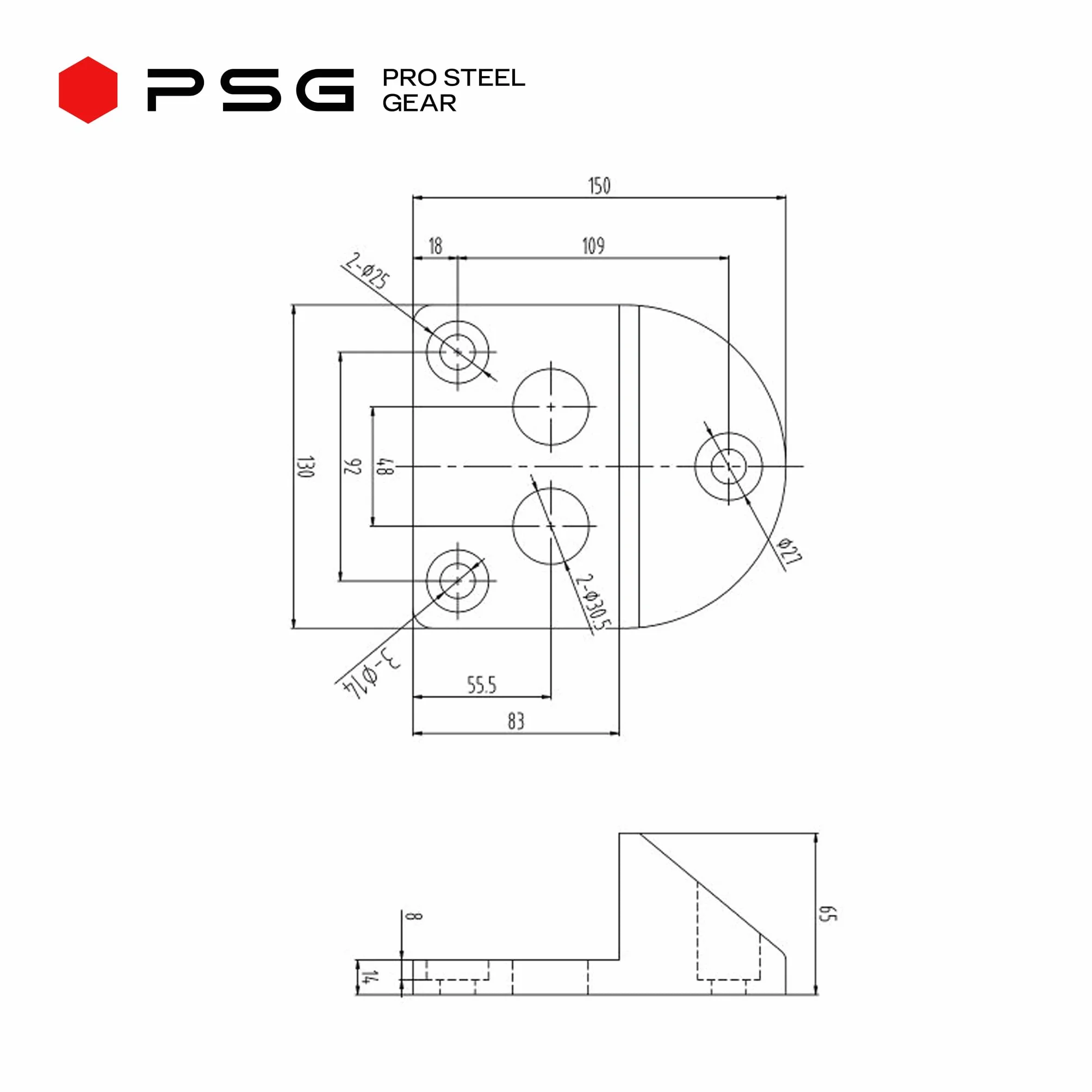 PSG Stoper do bramy OGRANICZNIK ODBÓJ STAL z gumą ODBOJNIK OPÓR ZDERZAK 130 mm x 150 mm x H65 mm
