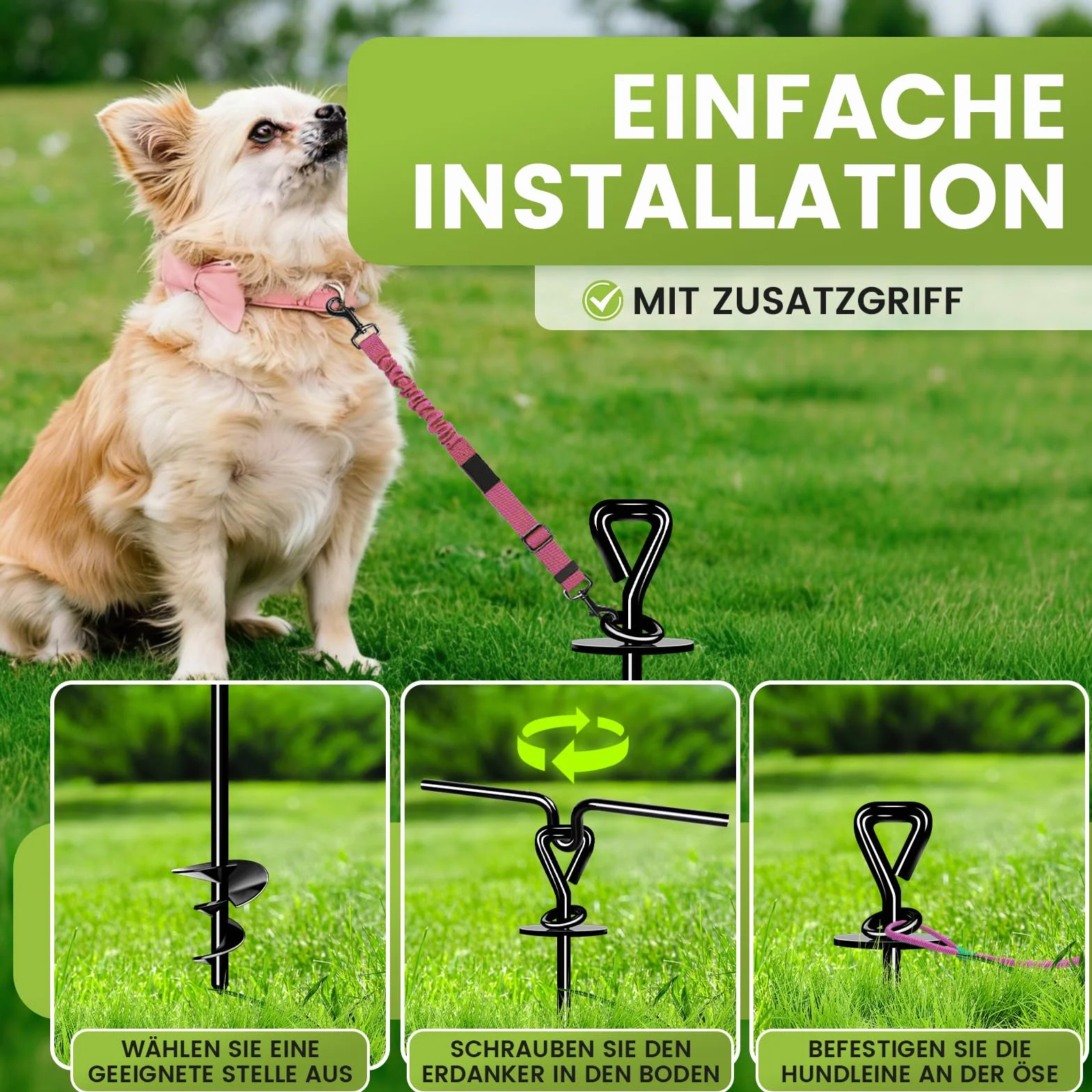 Kotwica Ziemna dla Psa - Odporna na Rdzę, Spiralny Słupek do 220 Funtów dla Małych, Średnich i Dużych Psów - do Ogrodu, Podwórka, Kempingu, Plaży