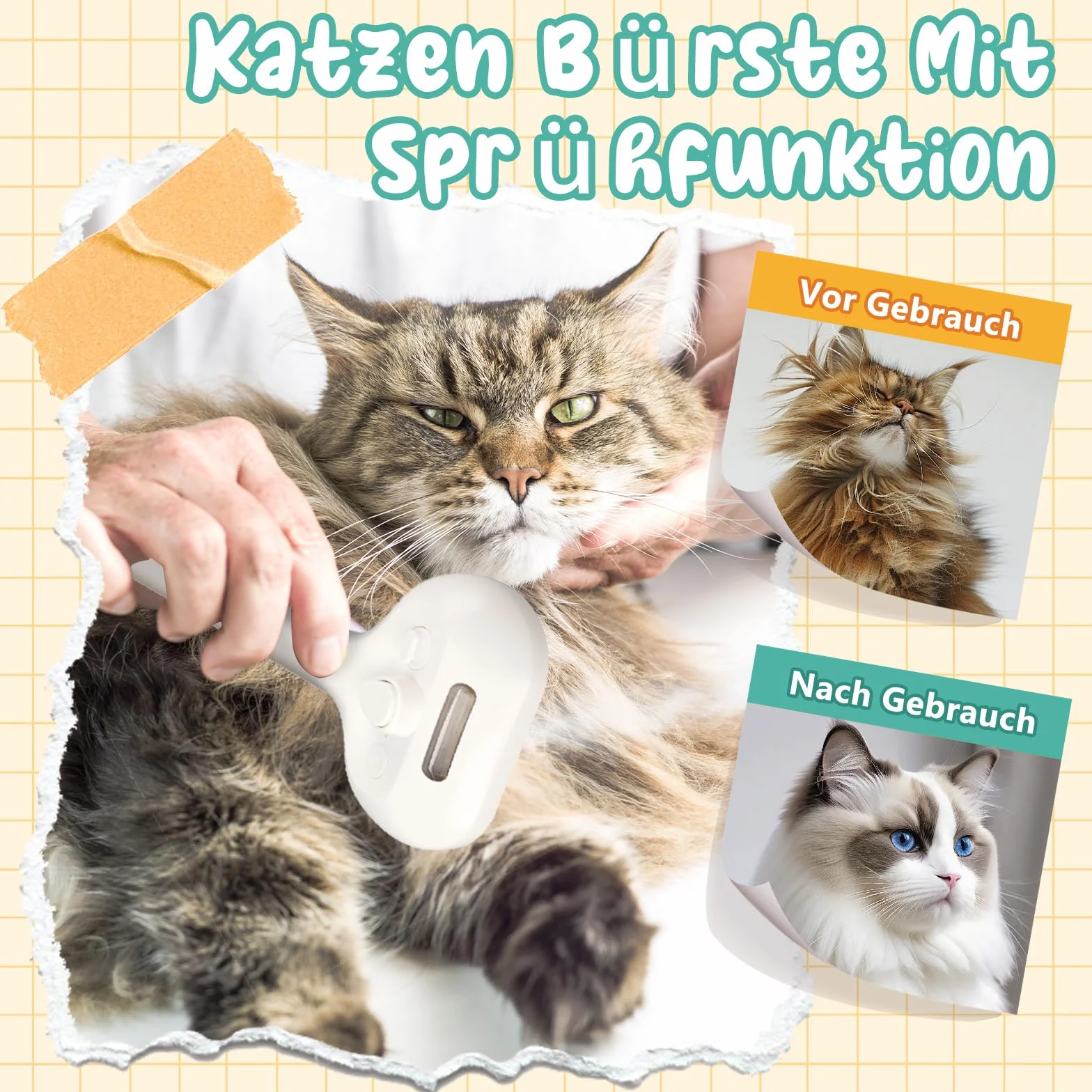 Szczotka parowa dla kota, 2 szt., szczotka parowa dla psów i kotów, zdejmowana, przenośna, parowa szczotka dla kotów do krótkiego włosia, 1 szt., biała