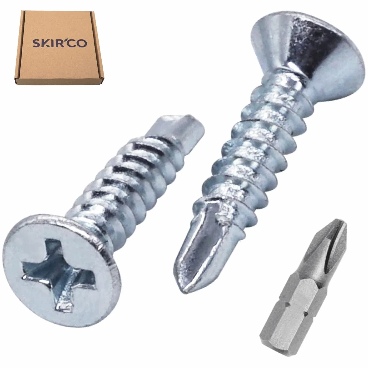 SKIR'CO (100 szt.) DIN 7504 P stal ocynkowana 4,2 x 19 mm wkręty samoniercające do metalu, śruby z łbem stożkowym