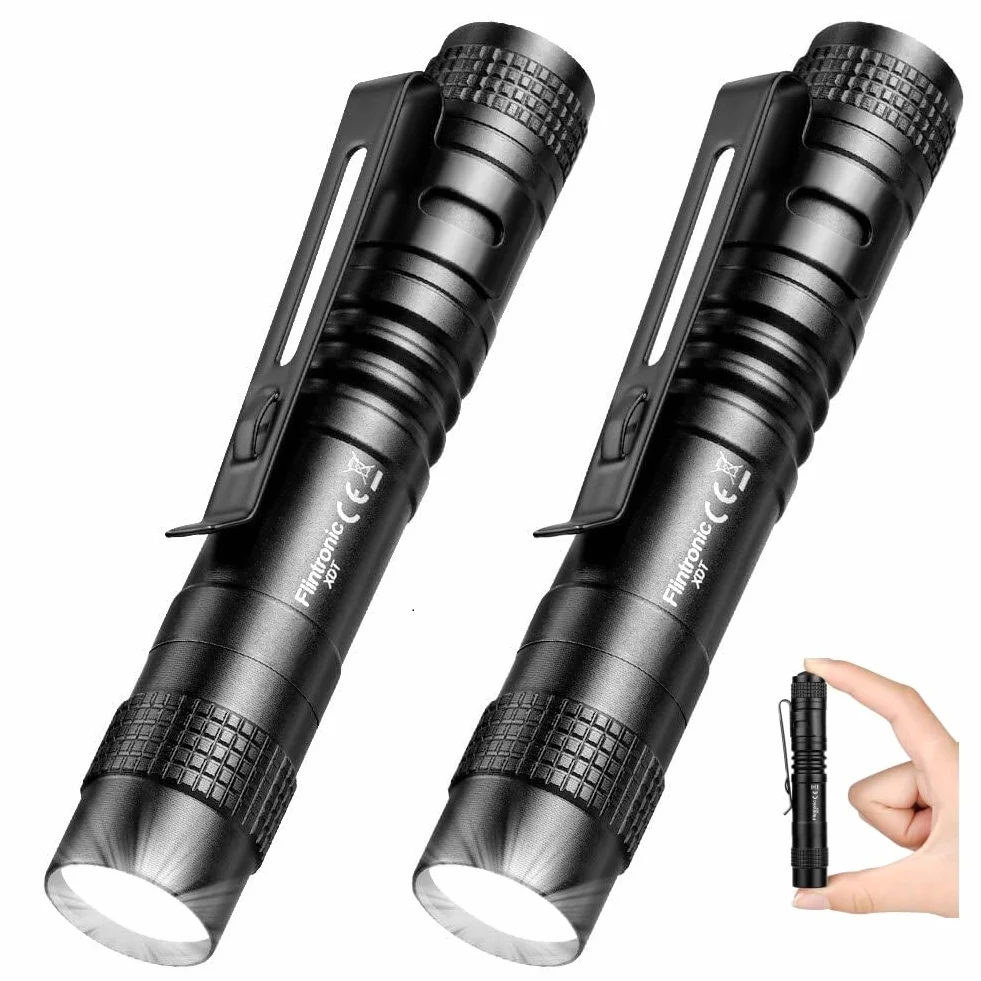 flintronic Zestaw 2 minilatarek LED 200 lumenów wodoodporna latarka w kształcie długopisu na baterię AAA