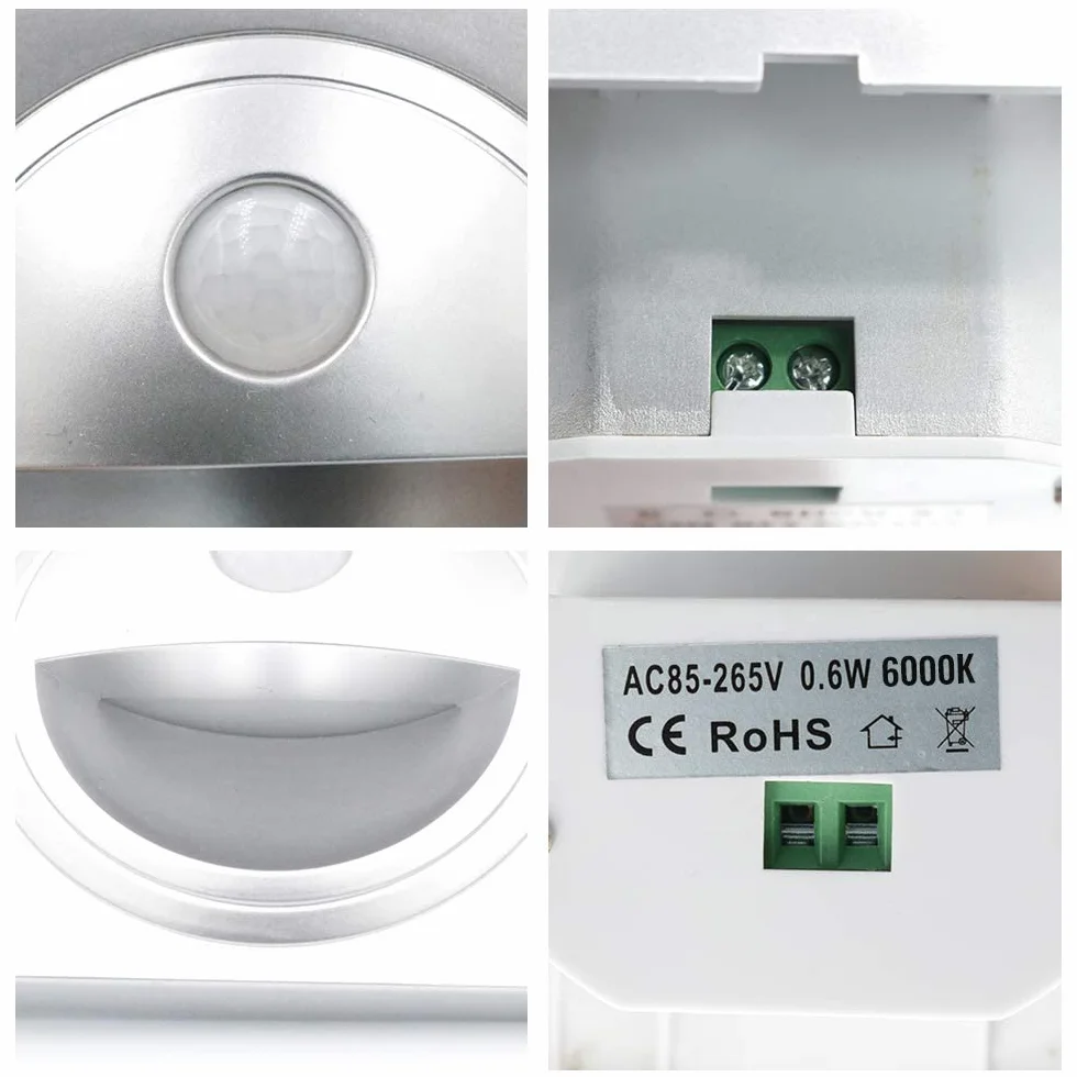 Arotelicht 3W Oświetlenie stóp LED, oświetlenie podłogowe, z czujnikiem, oświetlenie schodów wpuszczanych, plastikowa obudowa, zasilanie 230V (Srebrna powłoka, zimna biel (plastikowa skorupa), 4 sztuki (z czujnikiem))