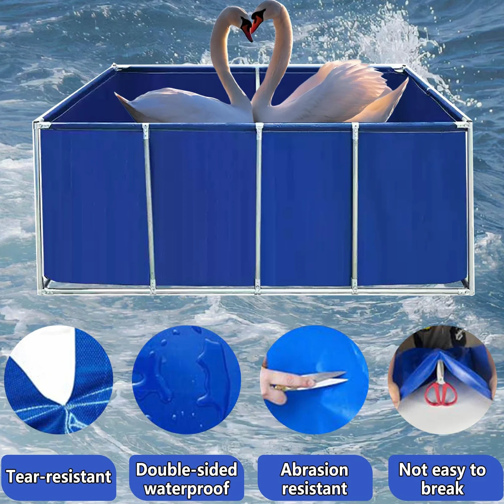 Akwarium zewnętrzne - Duży zbiornik na karp Koi i żółwie, PVC ze stalową ramą, niebieski, 1 x 1 x 0,6 m (3,3 x 3,3 x 1,9 stóp)