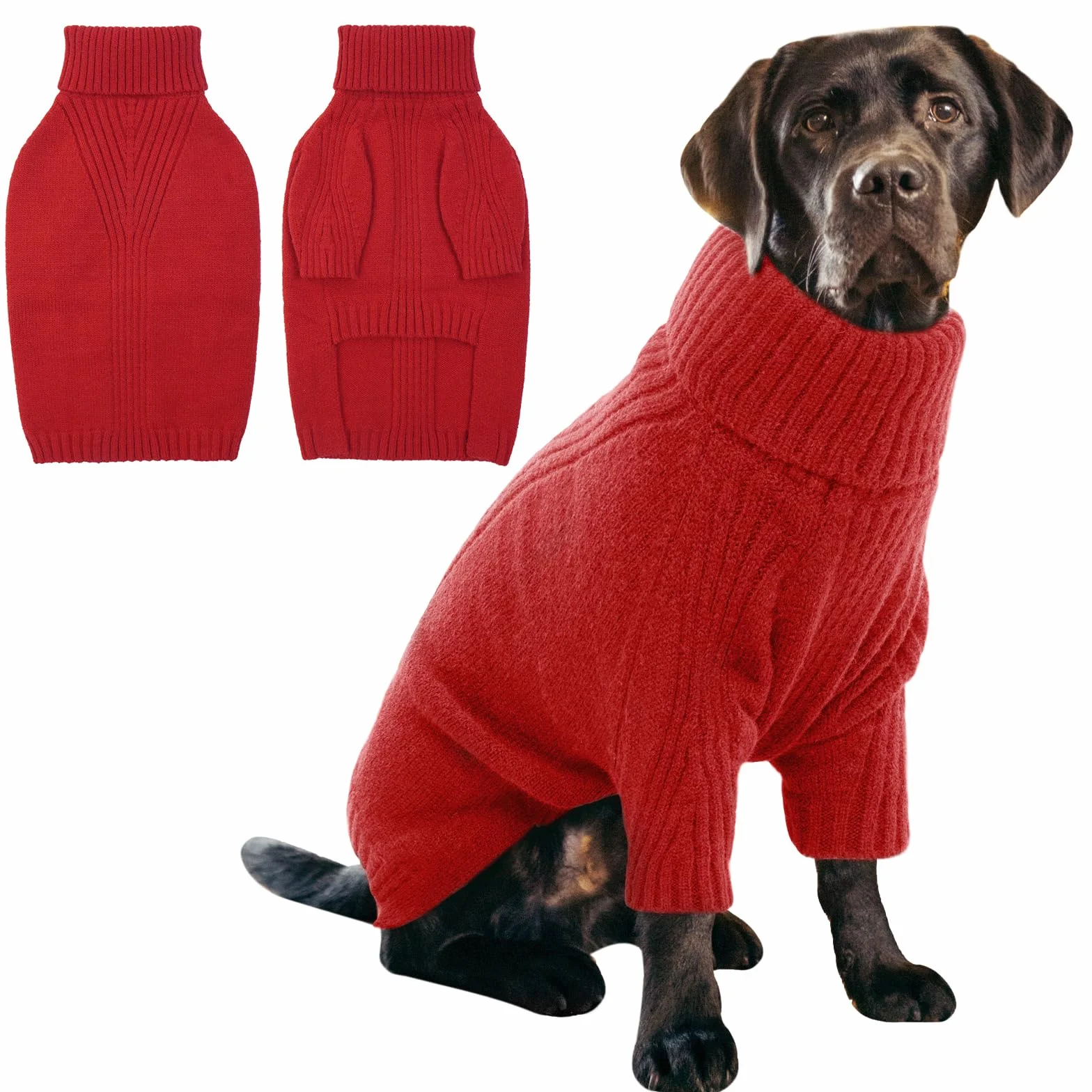 IECOii Sweter świąteczny dla psa, XXL, z długim rękawem, golf, dla bardzo dużych psów, chłopców, dziewczynek, strój na zimną pogodę, buldog angielski, ubrania na zimę
