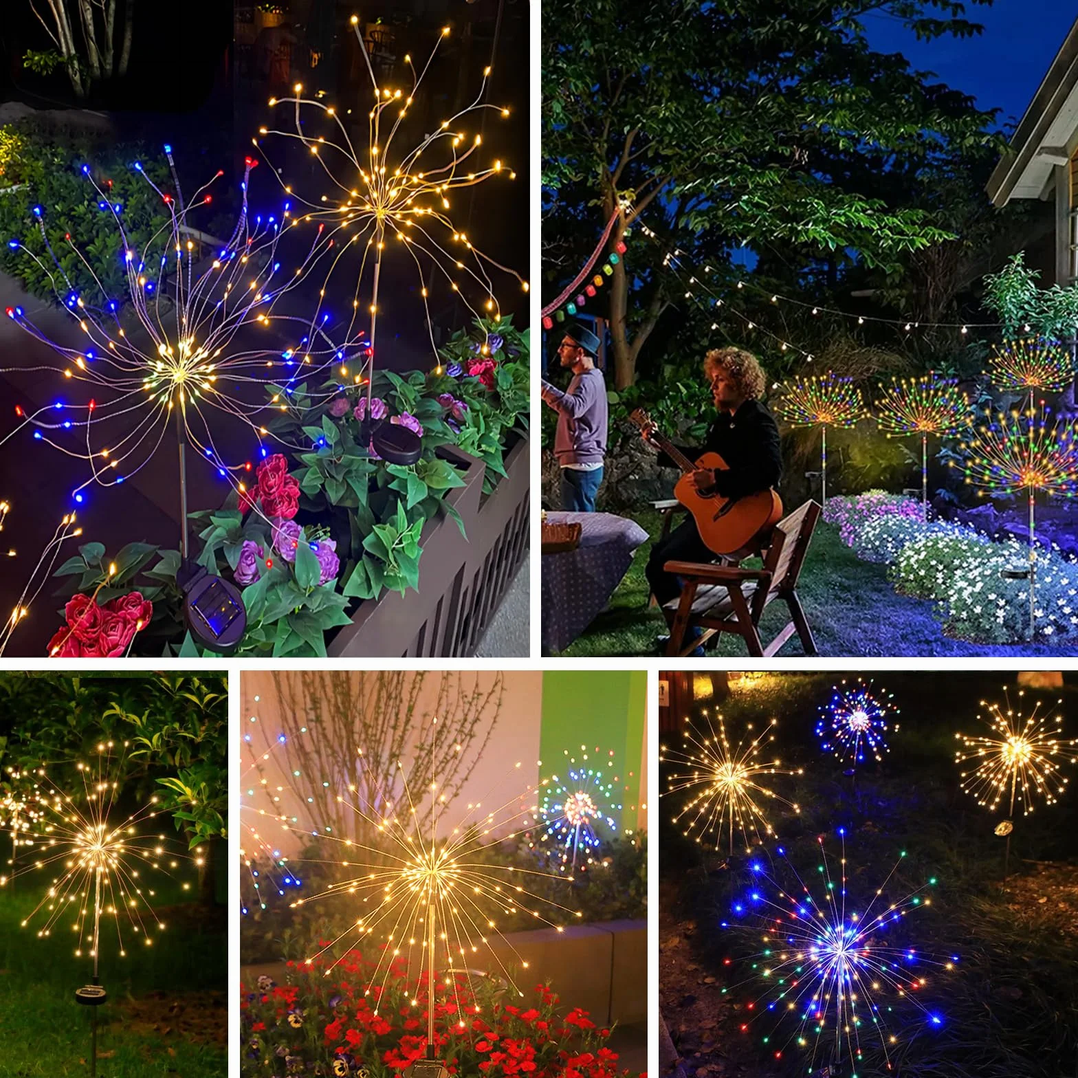 Dekoracja ogrodowa, solarna lampa ogrodowa, do użytku na zewnątrz, do ogrodu, 2 sztuki, 150 LED, lampki ogrodowe, fajerwerki, 8 trybów pracy, wodoszczelne, do ścieżek, skrzynek na kwiaty