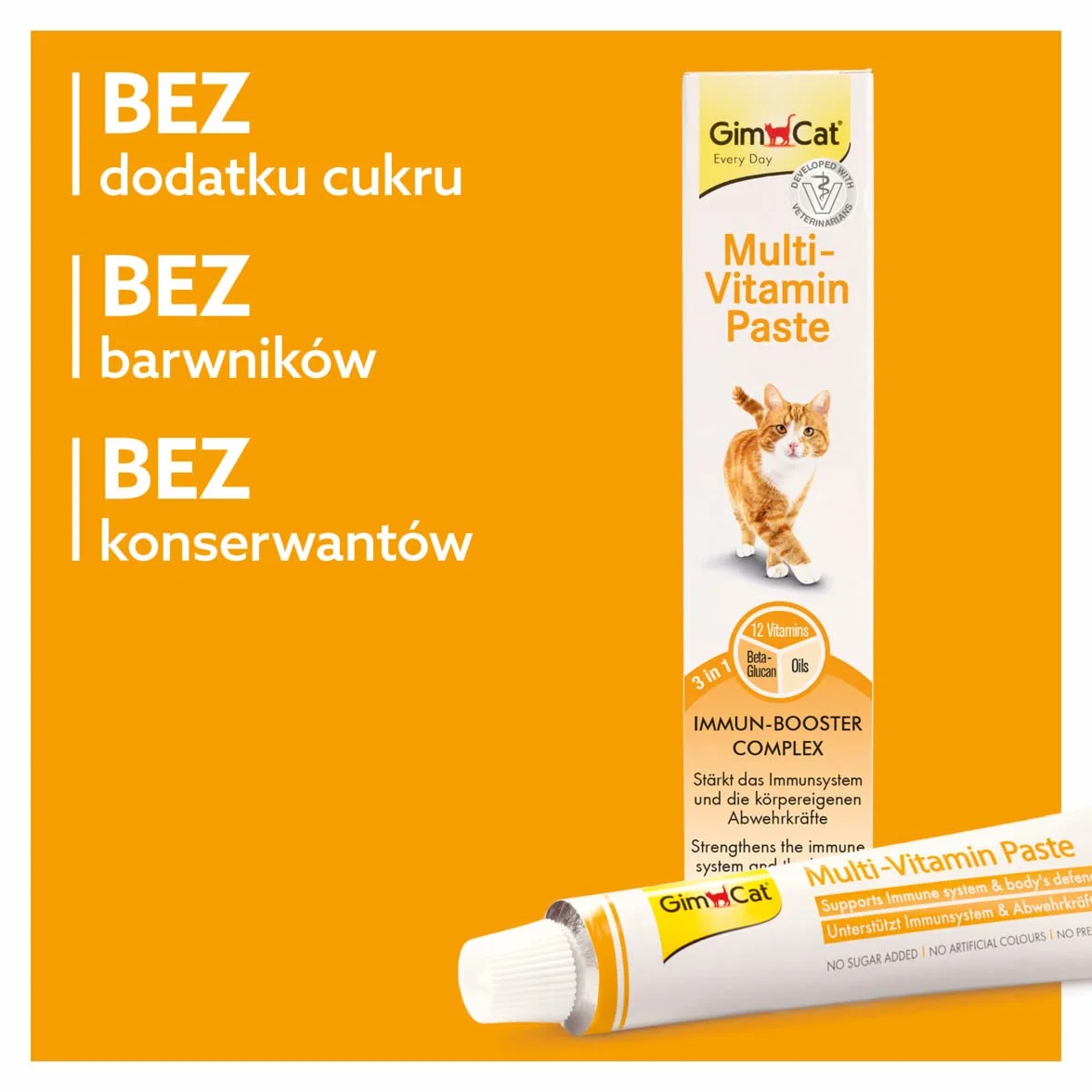 GimCat Multi-Vitamin pasta multiwitaminowa - Zdrowa przekąska dla kotów aktywuje siły obronne organizmu i wzmacnia układ odpornościowy - 1 tubka (1 x 100 g)
