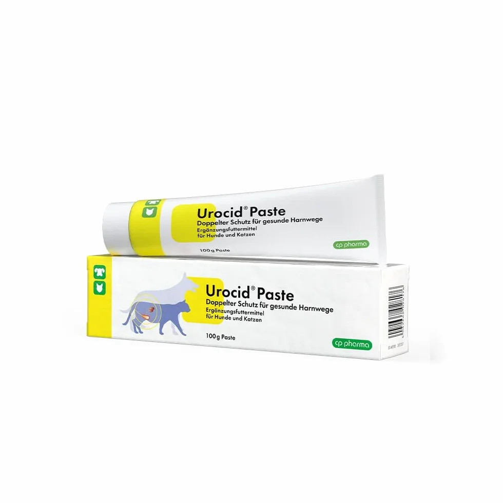 cp-pharma Urocid Pasta | dwupak | 2 x 100 g | dieta uzupełniająca karma dla psów i kotów | w przypadku dolegliwości pęcherza, kamienie struwitu z metioniną i żurawiną