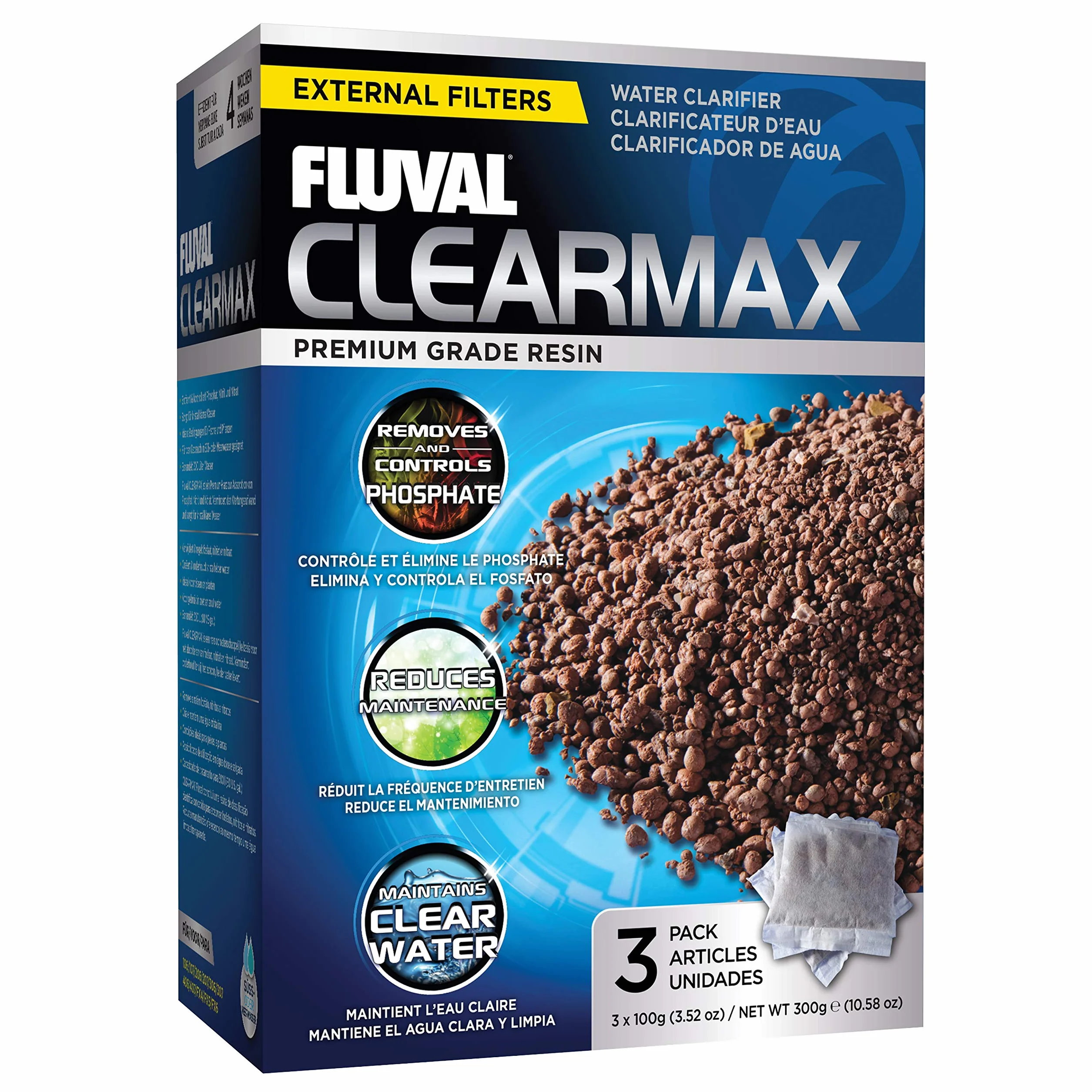 Fluval Clear Max środek do usuwania fosforanów 300 g - 3 x 100 g - smakołyki 3 x 100 l, brązowy