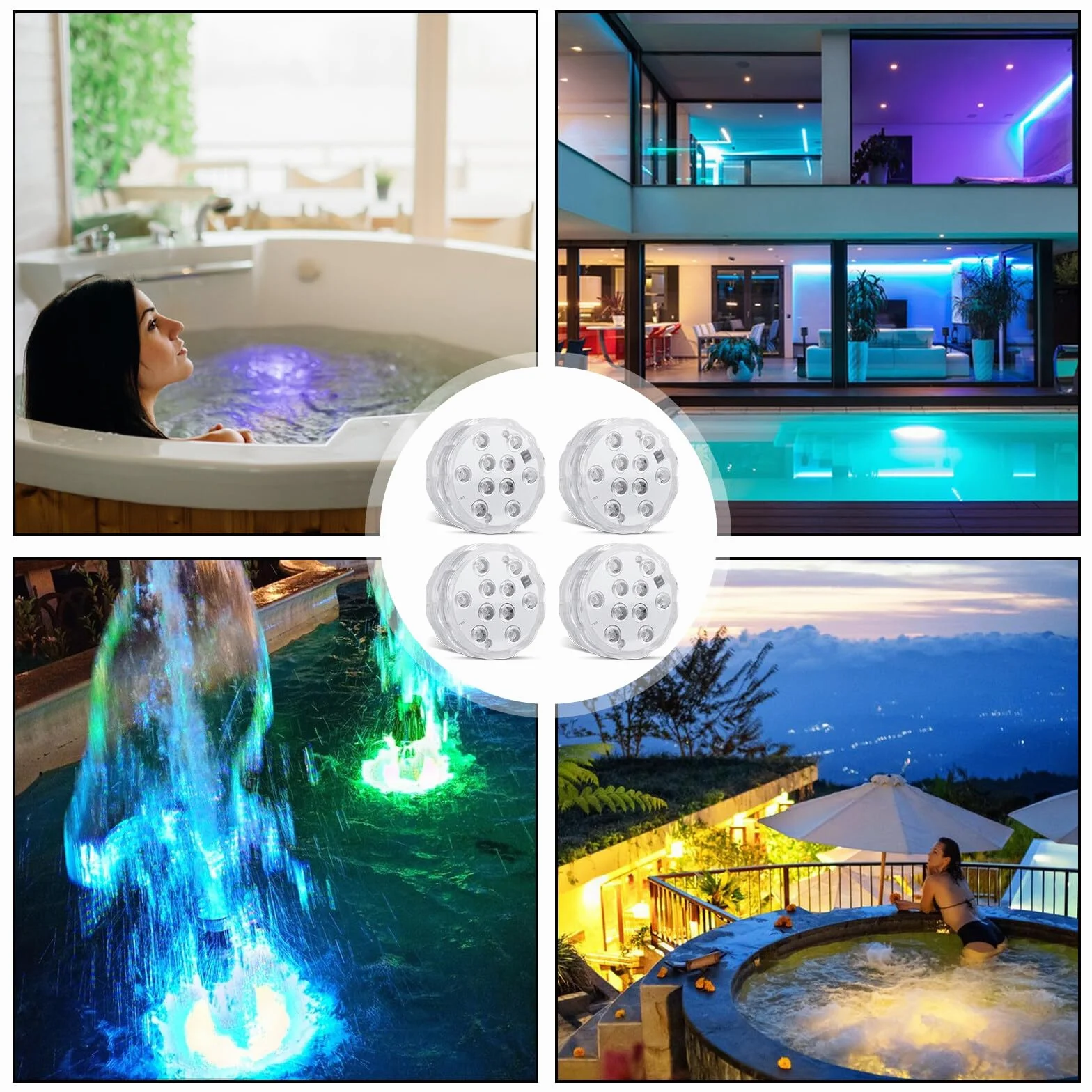 4 sztuki świateł LED z pilotem zdalnego sterowania, podwodne oświetlenie LED, wielokolorowe, pilot zdalnego sterowania RGB LED, wodoodporne, do basenu, wazonu, spa, akwarium, stawu, jacuzzi, dekoracja