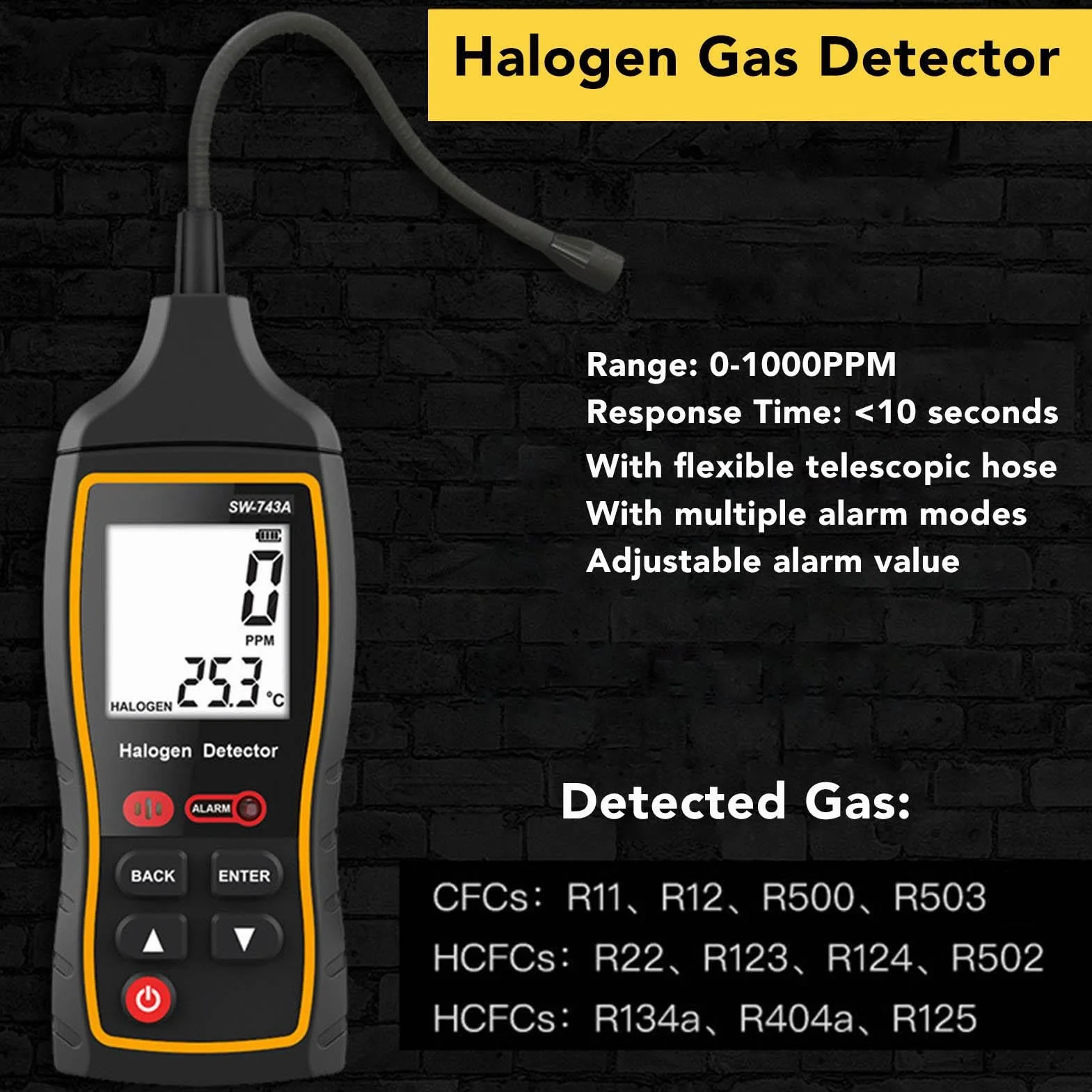 Detektor Gazu, Detektor Gazu Halogenowego 0 Do 1000 PPM Dźwięk Światło Alarm Wibracyjny Cyfrowy Tester Wycieku Czynnika Chłodniczego W Klimatyzacji, Regulowana Czułość