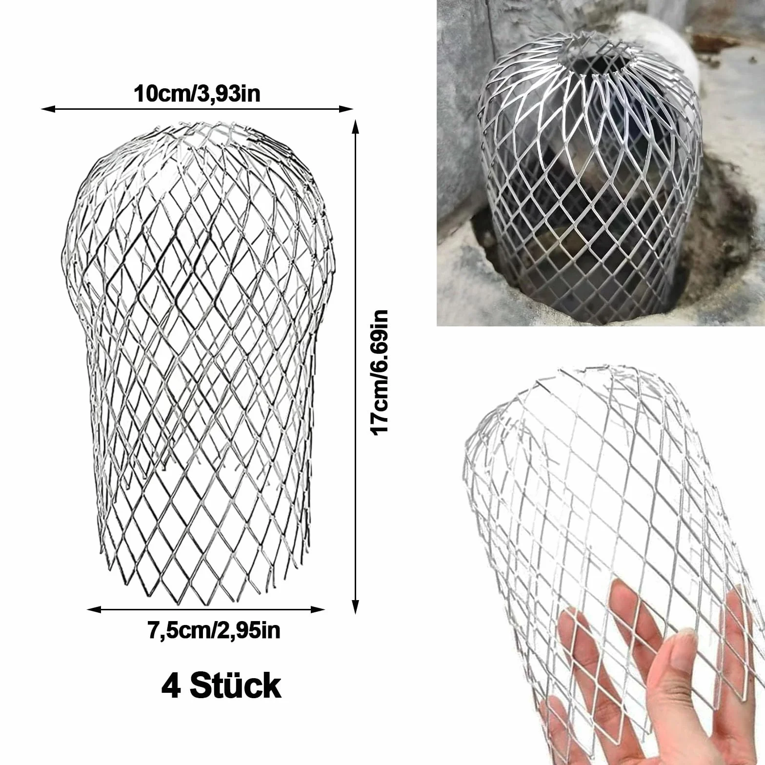 Sitko rynnowe aluminiowe 17 cm ochrona rury spustowej 4 sztuki