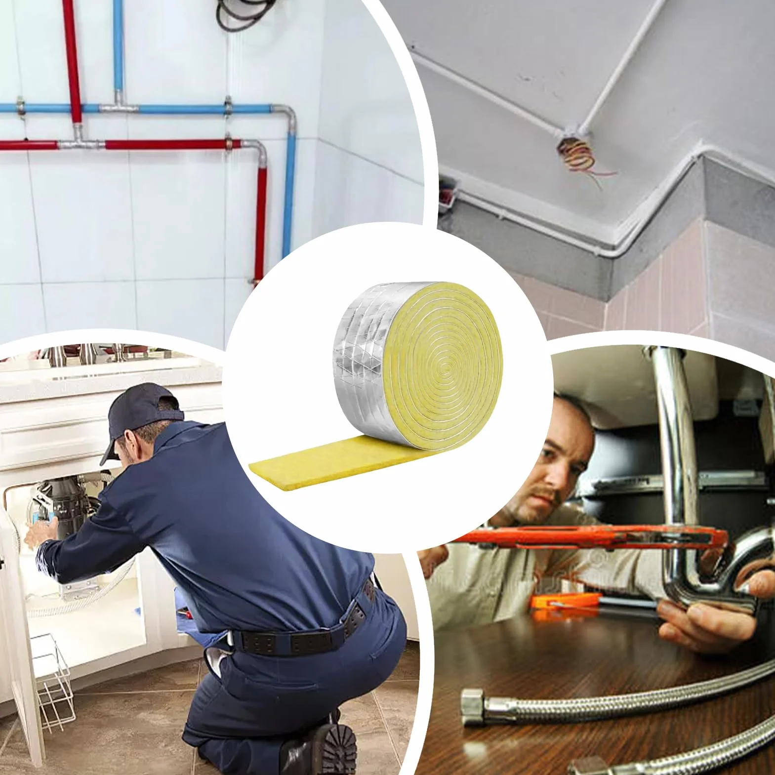 Izolacja rur, samoprzylepna taśma z wełny szklanej, izolacja ścian, do przemysłowej dystrybucji ciepłej wody, HVAC, powietrze, zima, na zewnątrz, do kampera, na poddaszu, domu, na dach, ściana