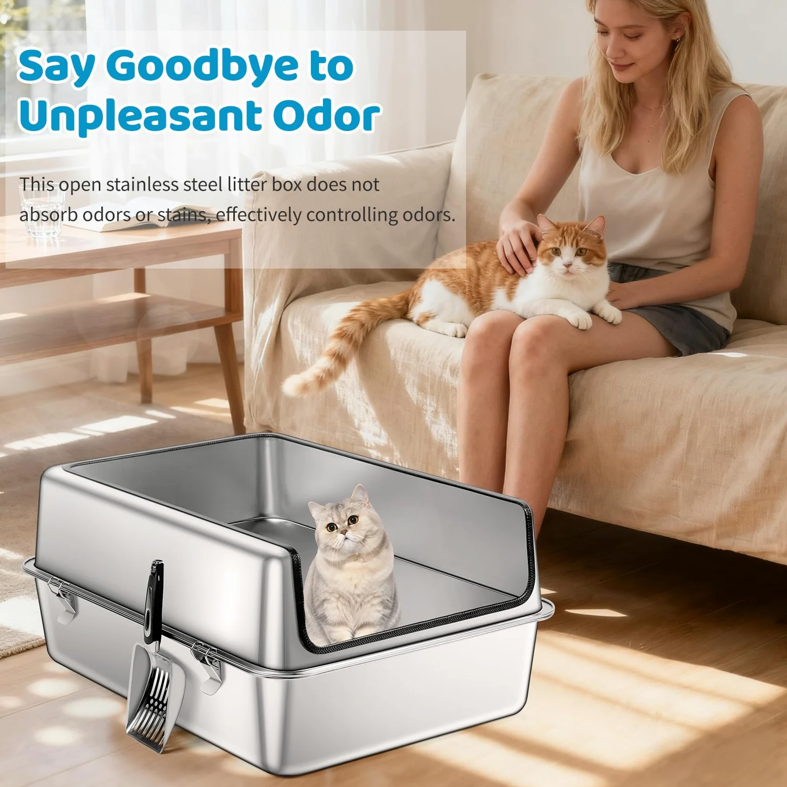 Kuweta dla kota ze stali nierdzewnej 72x50x30,5 cm półzamknięta