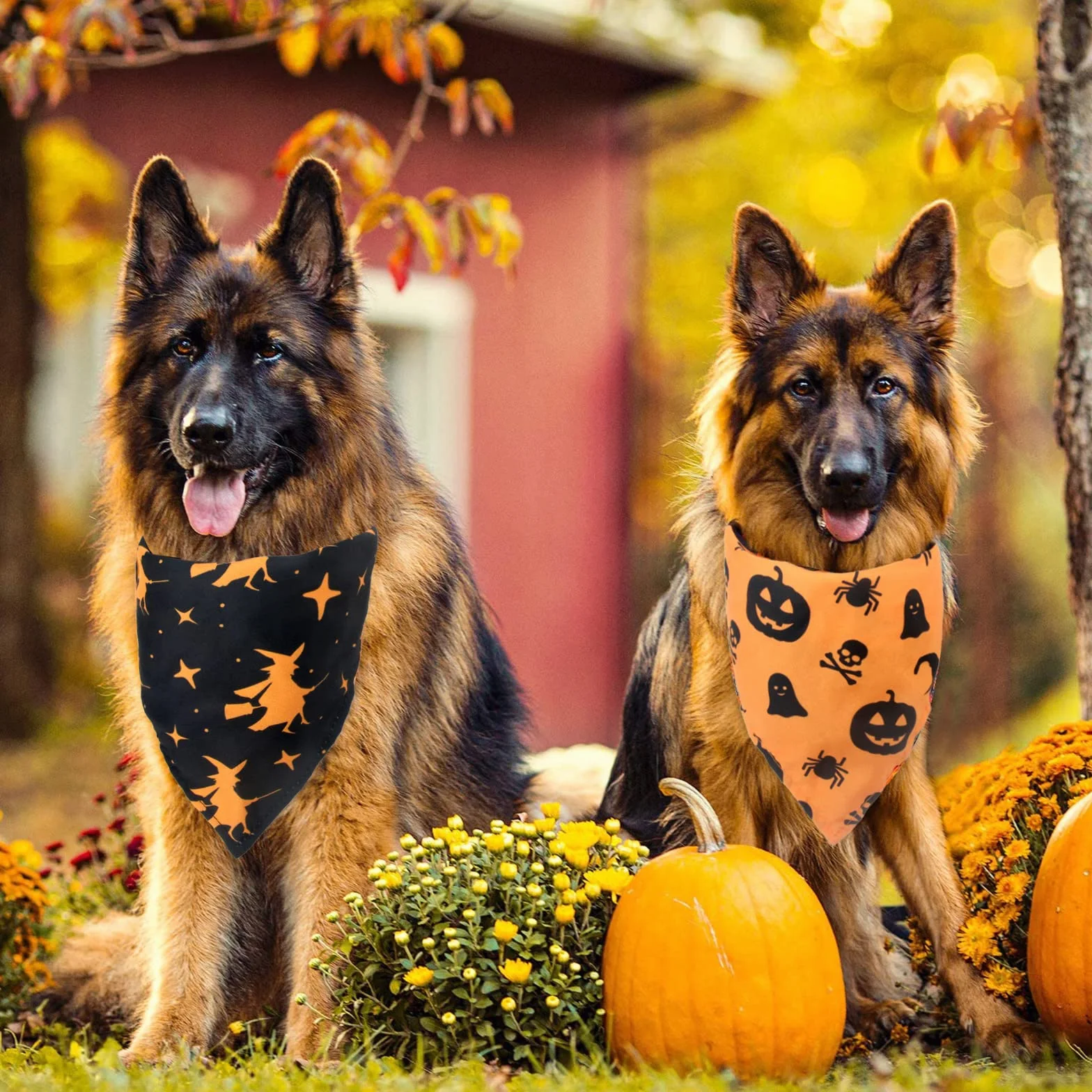 Bandany dla psa na Halloween, 2 szt. zmywalnych halloweenowych czarownic wzór dyni szalik dla psa, regulowana trójkątna chusta dla kota psa, akcesoria do kostiumu dla szczeniaka małych i średnich dużych psów