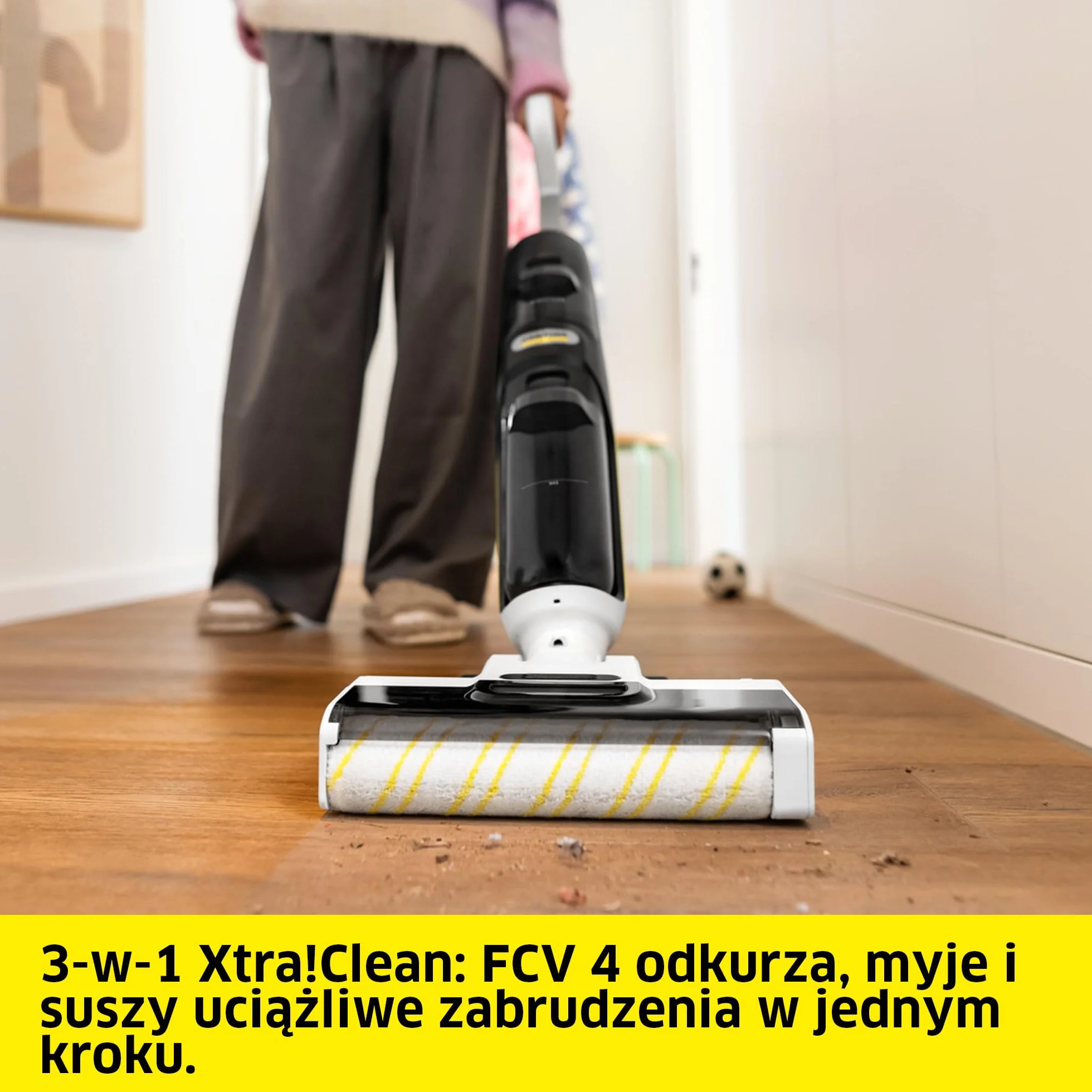 Kärcher bezprzewodowy mop odkurzający FCV 4 z 4 trybami czyszczenia, czas pracy na baterii: ok. 45 min, powierzchnia użytkowa na jedno ładowanie: ok. 200 m²