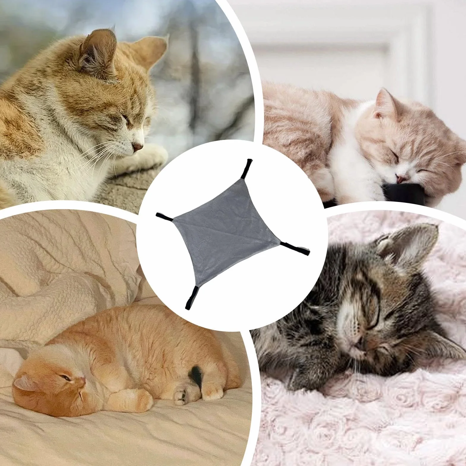 Cat Hammock, Adjustable Soft Swing 15.75x15.75 Inches, Double-Sided Comfortable Sleeping Pad, Breathable Resting Bed, Cage Hanging Accessory for Kittens, Small Pets, Rabbits